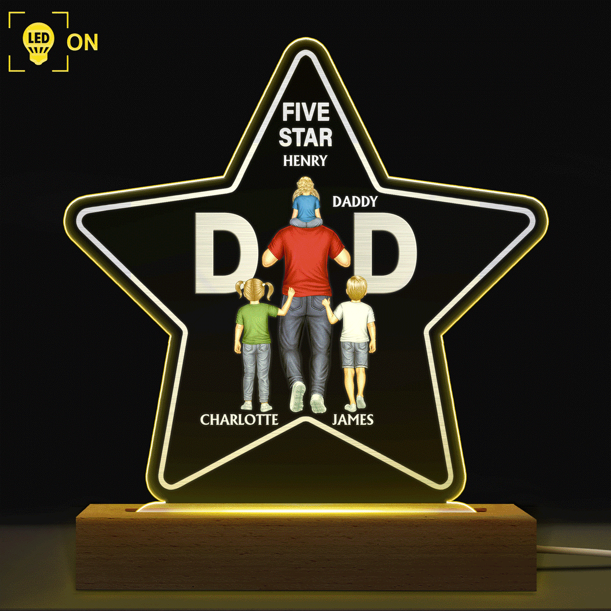 Five Star Dad - Birthday Gift For Father, Family - Personalized Shaped Plaque Light Base