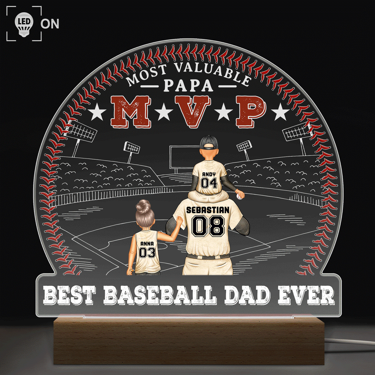 MVP Most Valuable Papa - Gift For Dad, Father, Baseball, Softball Fans - Personalized Shaped Plaque Light Base