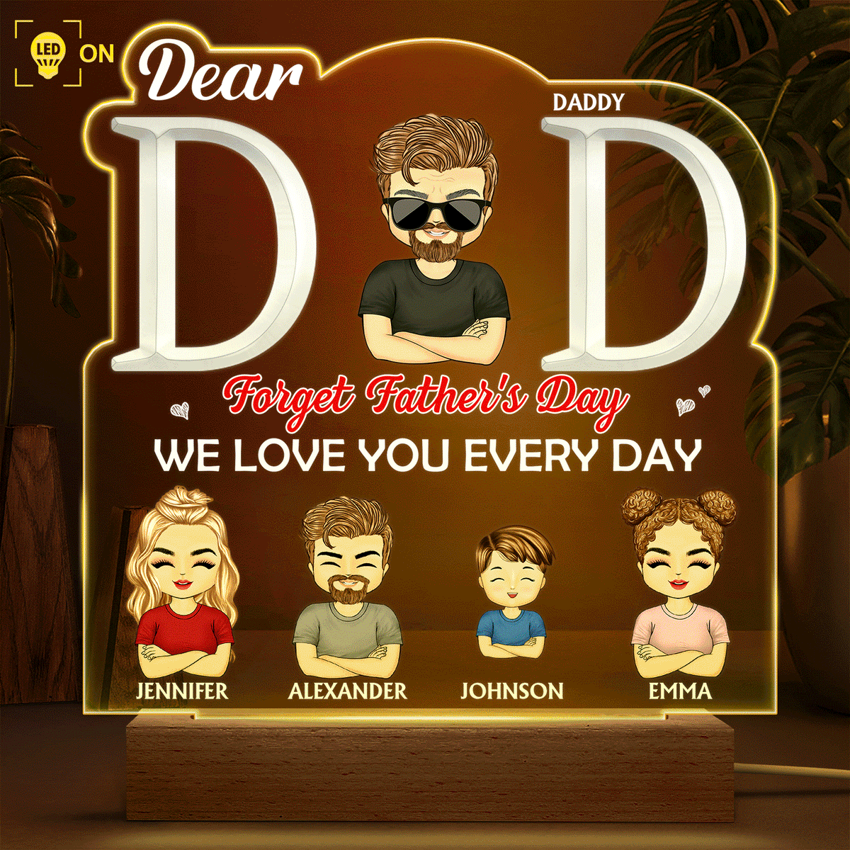 Dad We Love You Every Day - Birthday Gift For Father, Grandpa, Family - Personalized Shaped Plaque Light Base