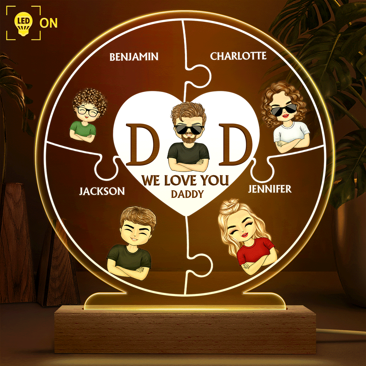 Dad We Love You - Birthday Gift For Father, Grandpa, Family - Personalized Shaped Plaque Light Base