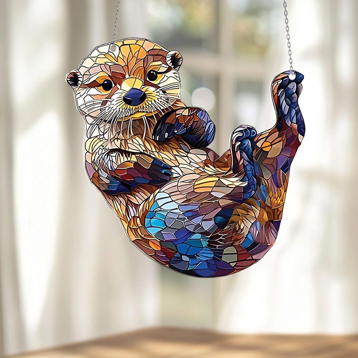 Otter Suncatcher Hanging Sign, Otter Window Decor, Otter Ornament, Otter Gifts