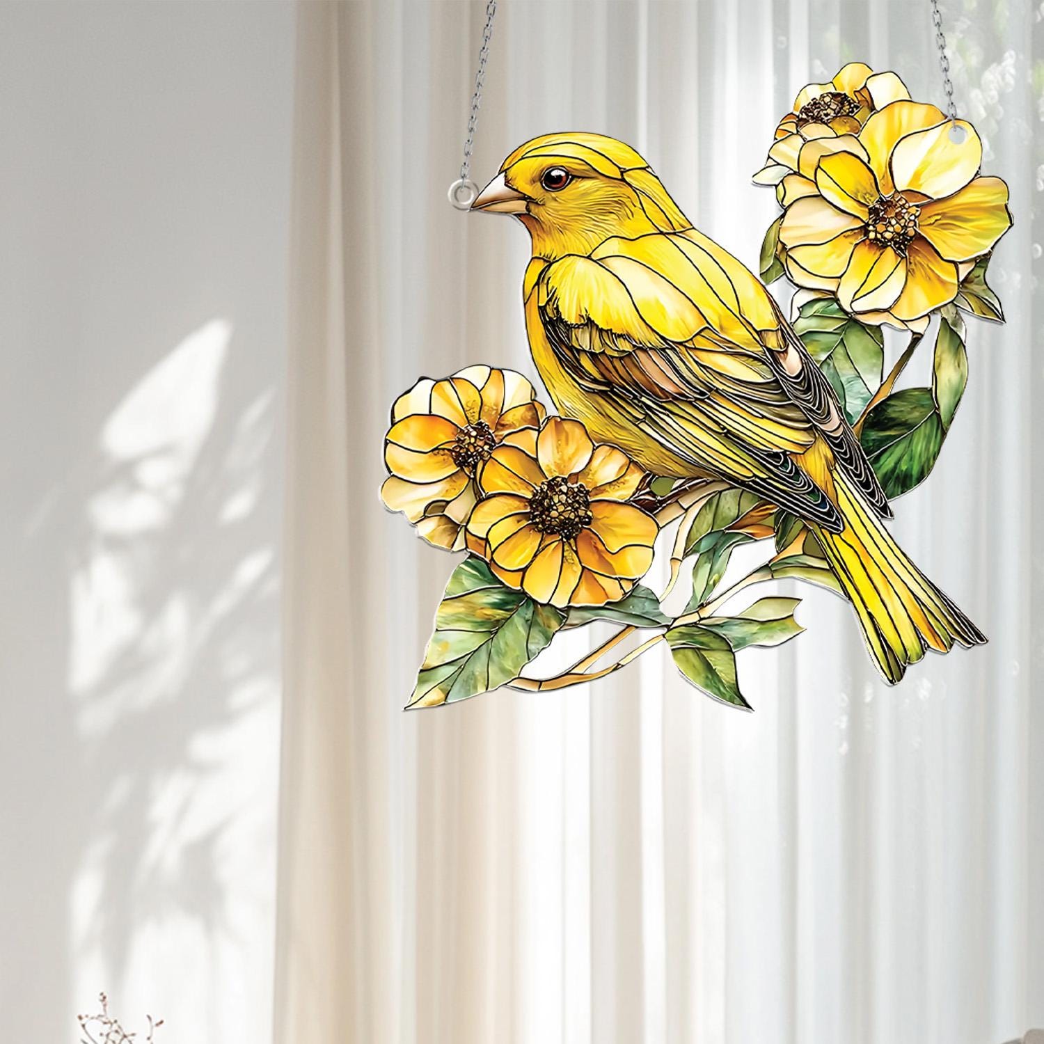 Charming Yellow Canary Light Catcher, Canary Decor, Glass Bird Art, Yellow Bird Decor