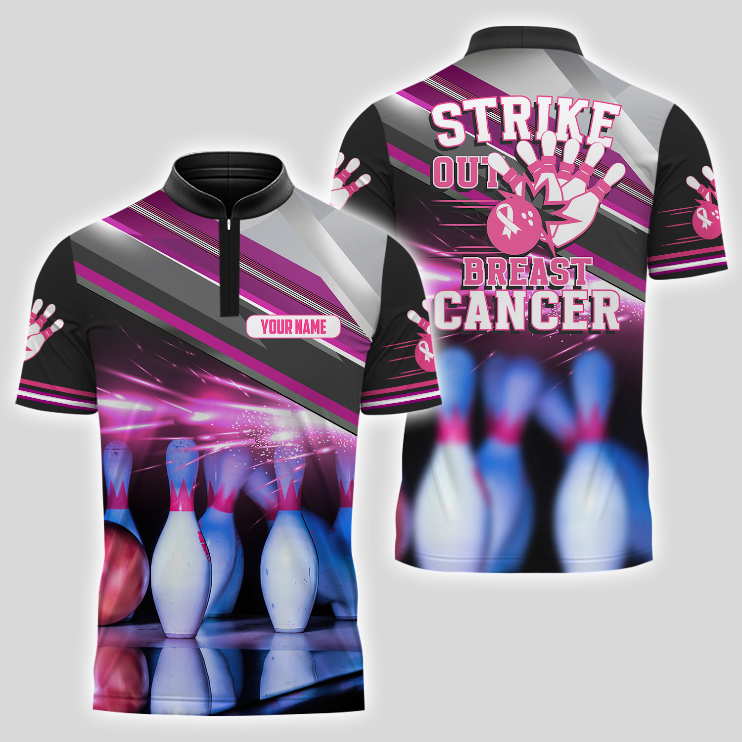 Bowling Strike Out Breast Cancer Awareness Custom Name Pink Bowling Jersey