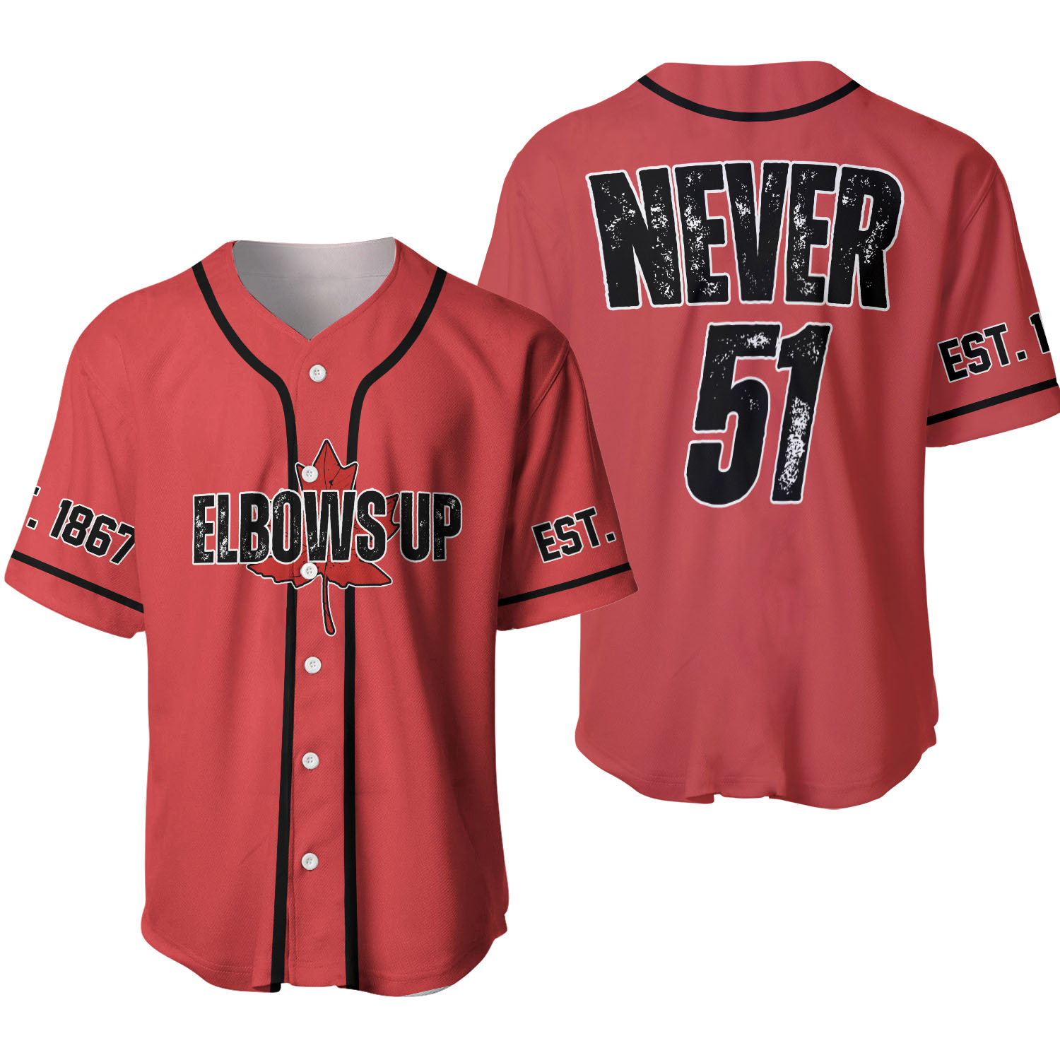 Never 51st  Baseball Jersey Shirt,canada Elbows Up 1867 Baseball Jersey