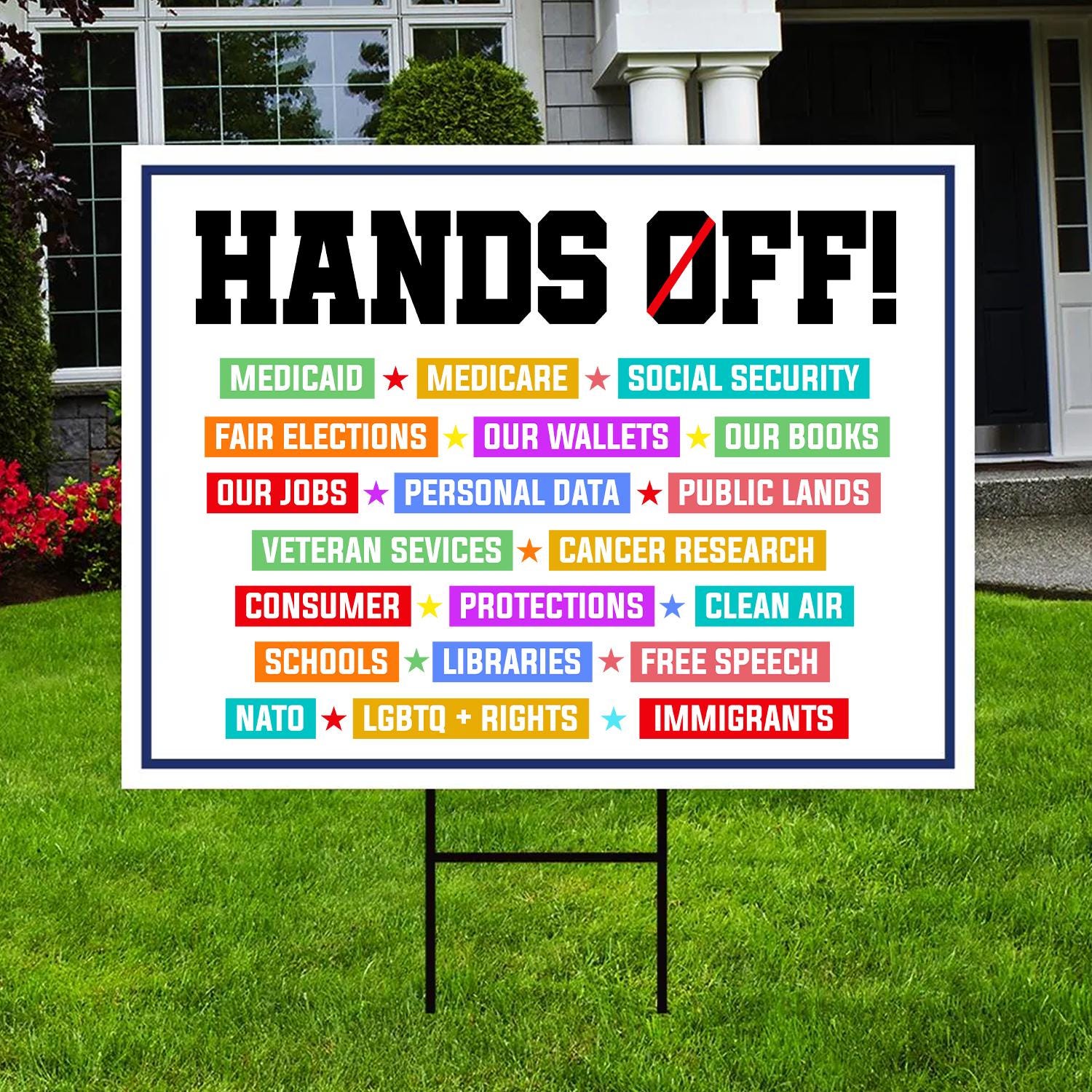 Hands Off Protest Yard Sign, Political Activism Sign, Anti Trump Lawn Sign