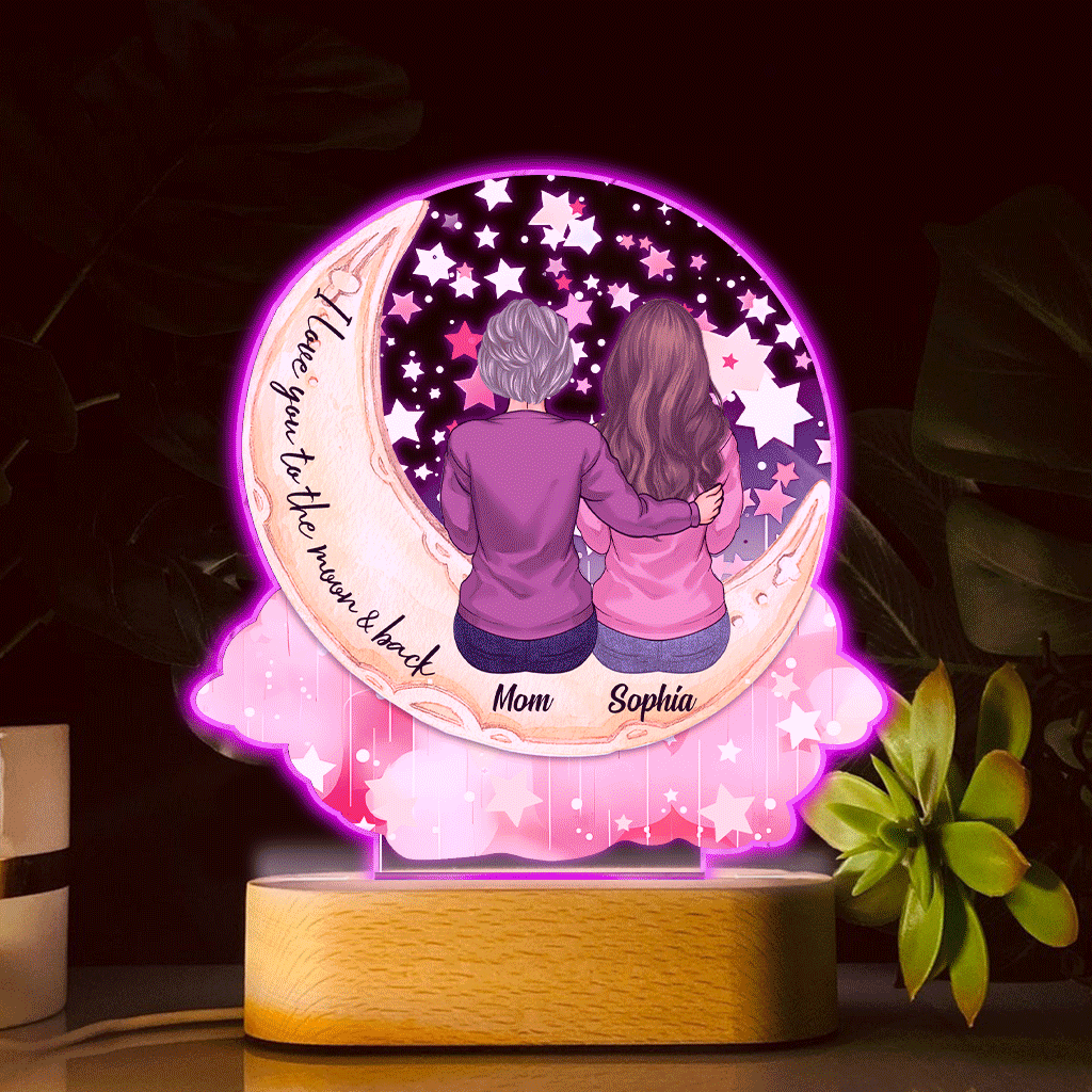 Discover I Love You To The Moon And Back - Personalized Mother Shaped Plaque Light Base