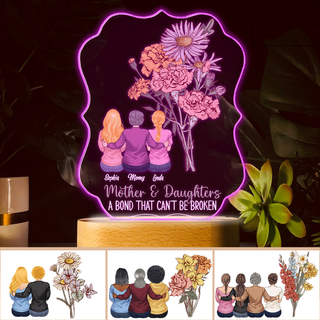 Discover Mother And Children Birth Flowers - Personalized Mother Shaped Plaque Light Base