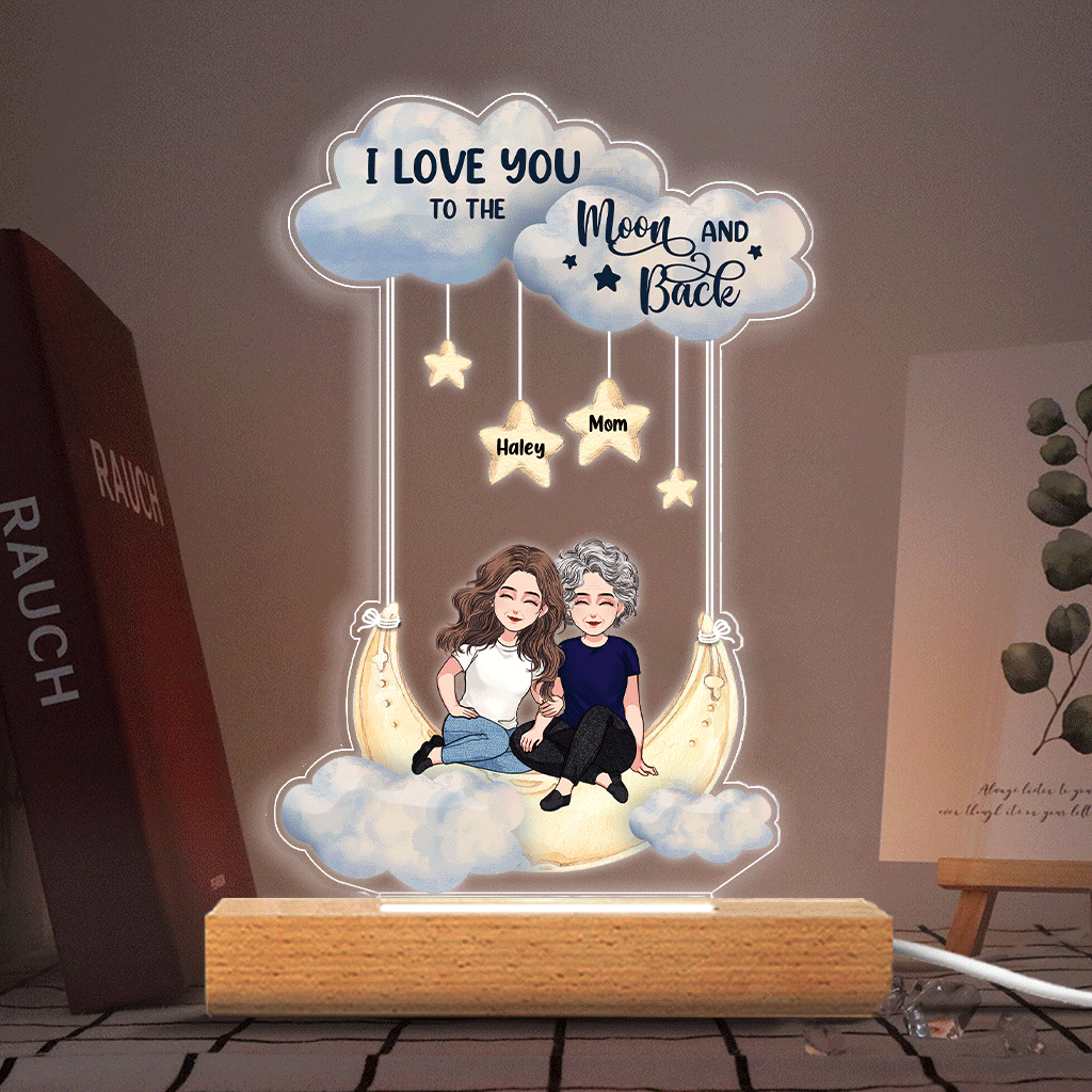 Discover To The Moon And Back - Personalized Mother's Day Mother Shaped Plaque Light Base