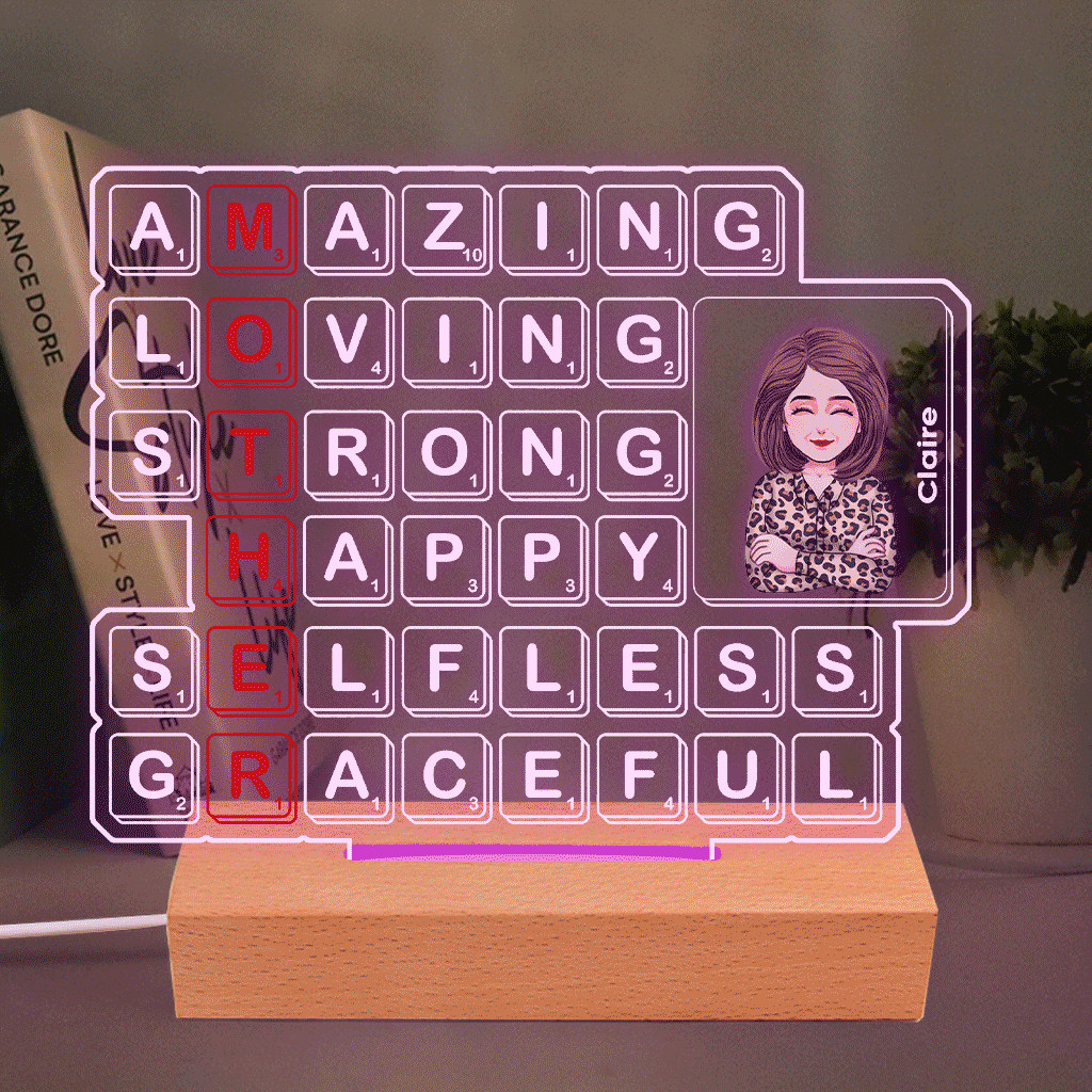 Discover Mom Scrabble Tile - Personalized Mother's Day Mother Shaped Plaque Light Base