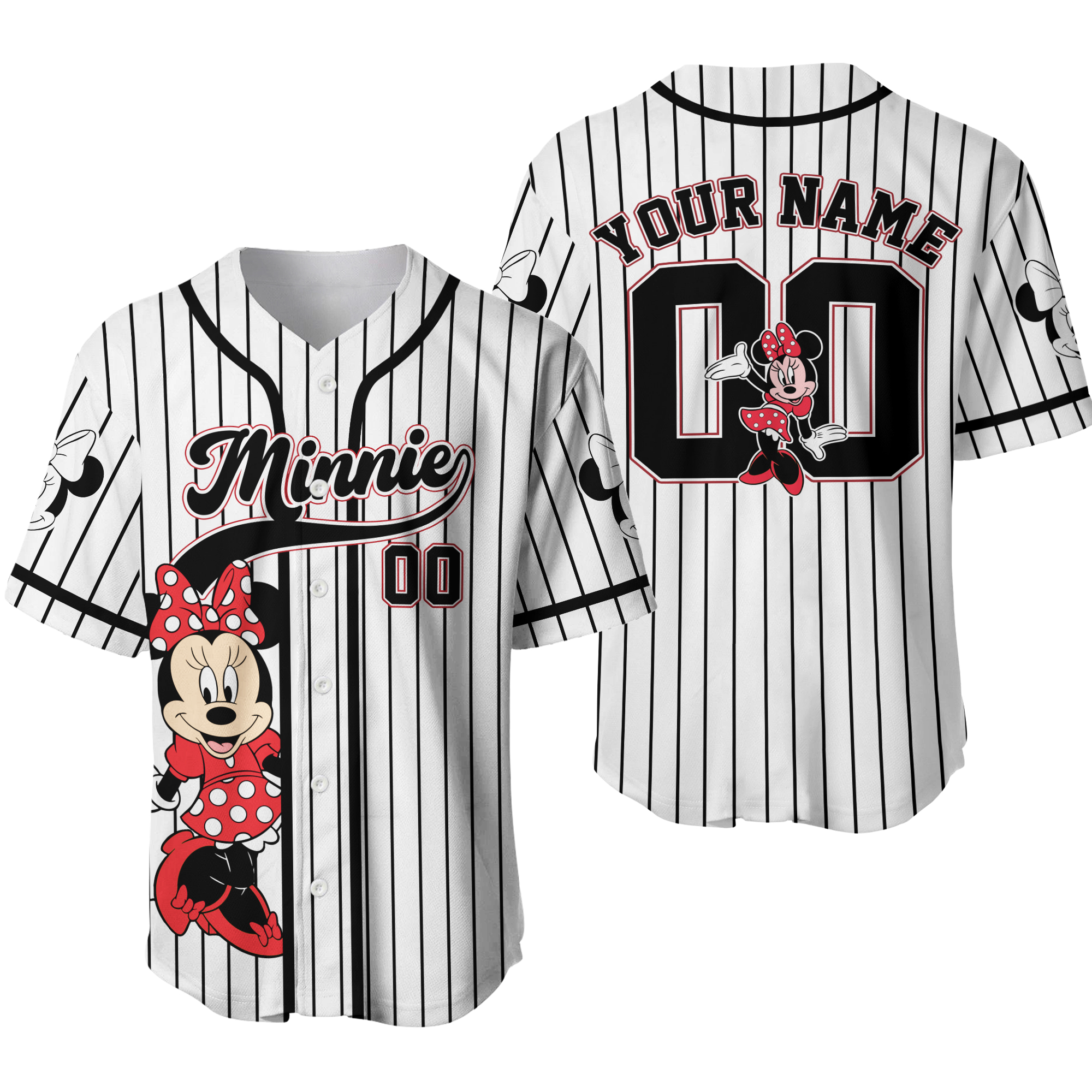 Custom Minniee Mouse Striped Baseball Jersey, Disneyyy Minniee Baseball Shirt