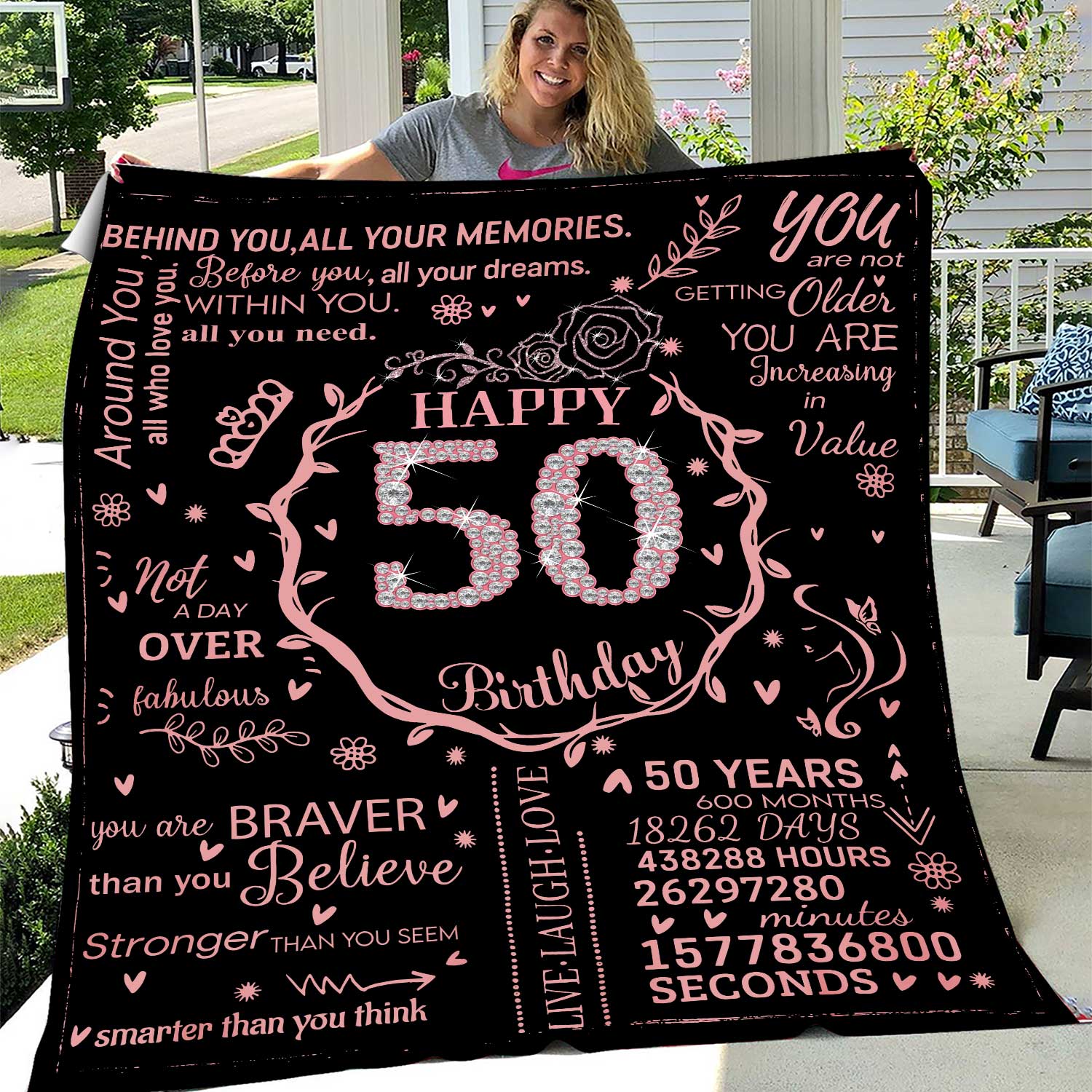 Happy 50th Birthday Fleece Blanket, Birthday Gift For Mom Dad