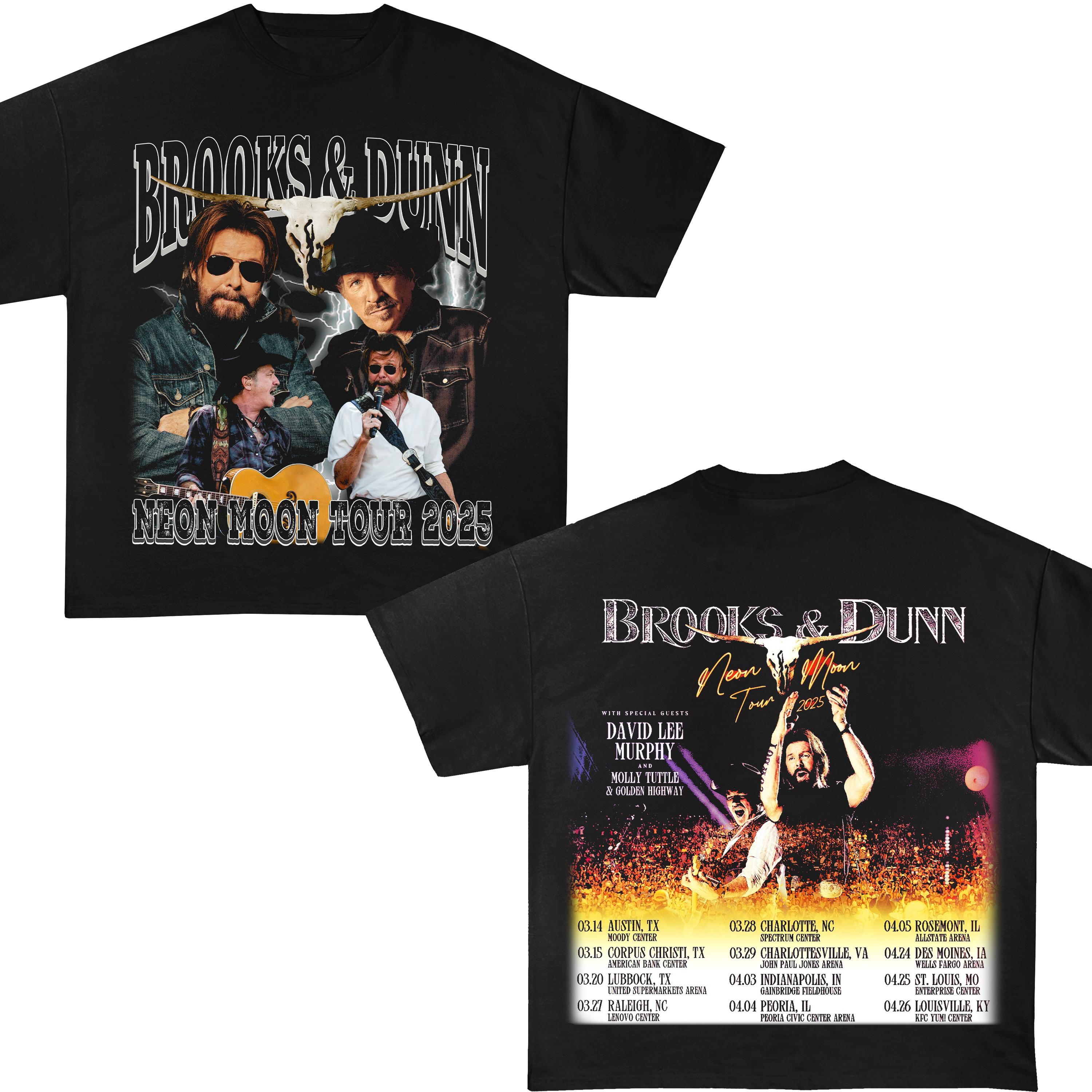 2025 Brooks And Dunn Neon Moon Tour Double Sided T-shirts, Brooks & Dunn Merch