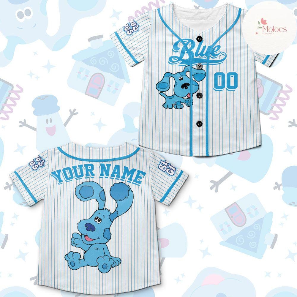 Personalized Blue Clues Baseball Jersey, Blue Dog Lovers Birthday Girl Jersey