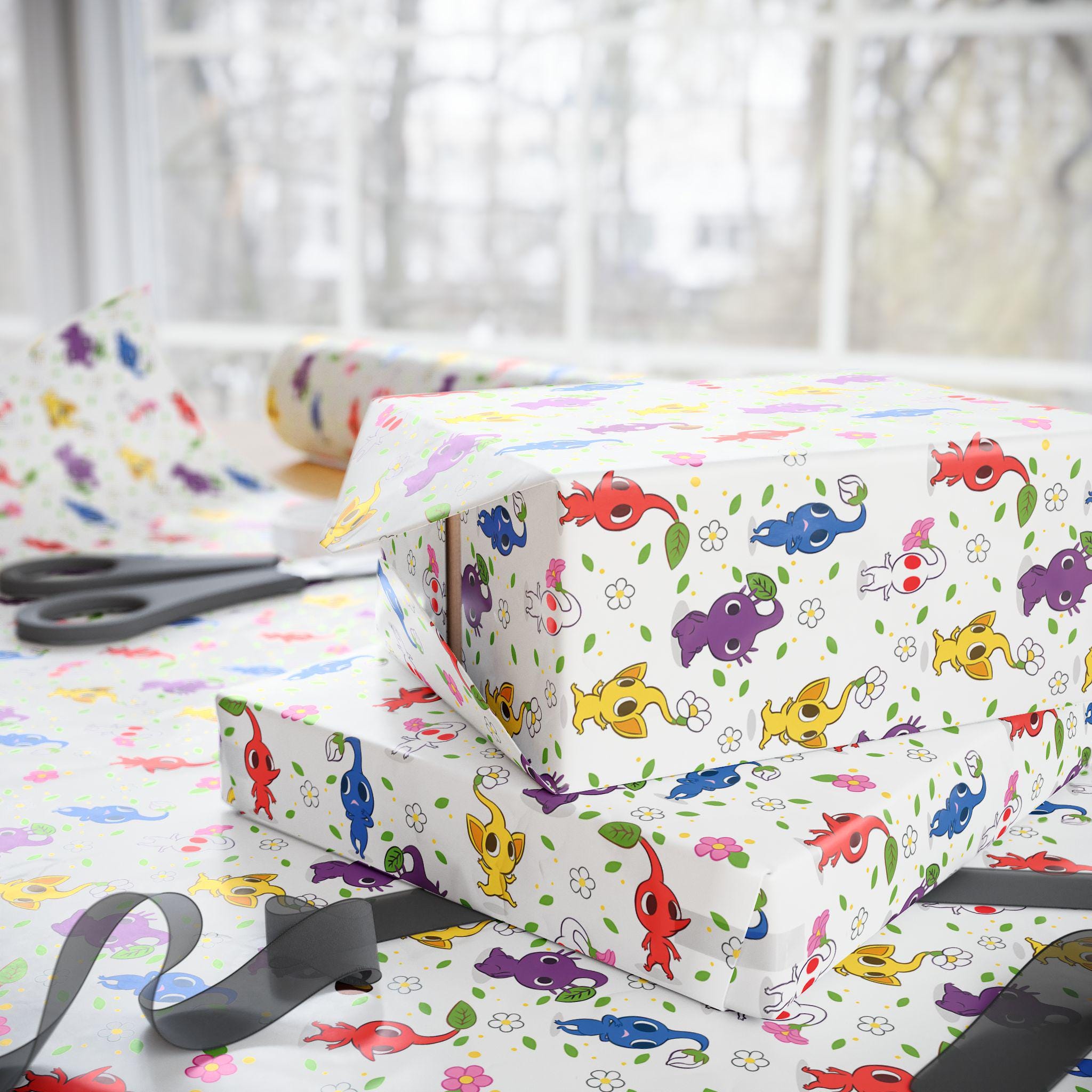 Pikmin Wrapping Paper | Olimar Gift Wrap | Glossy Finish | Gamer Girl Gift Wrap | Pikmin Wrapping Paper