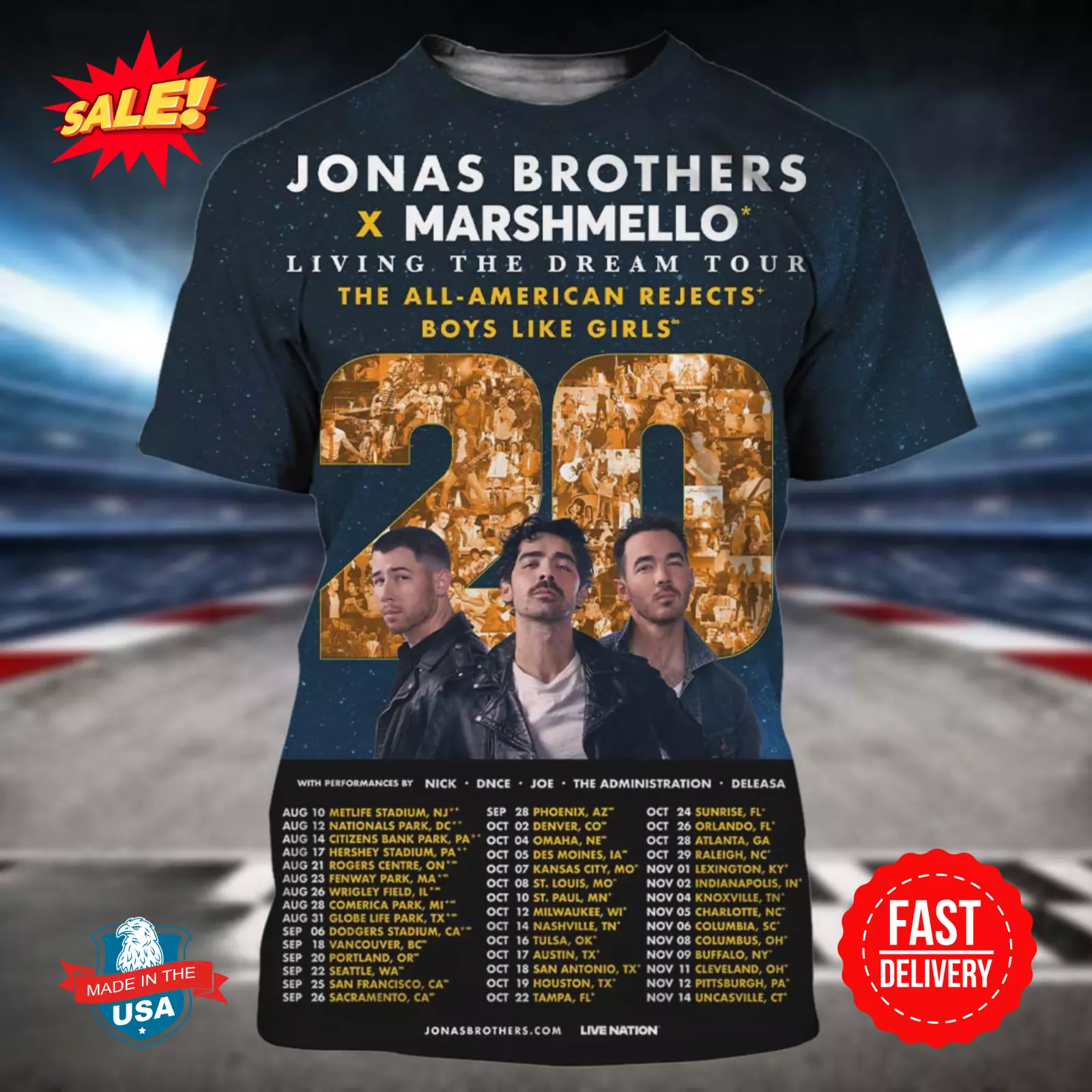 Jonas 20 Jonas Brothers X Marshmello Living 2025 Celebrating 20 Years 3d Shirt