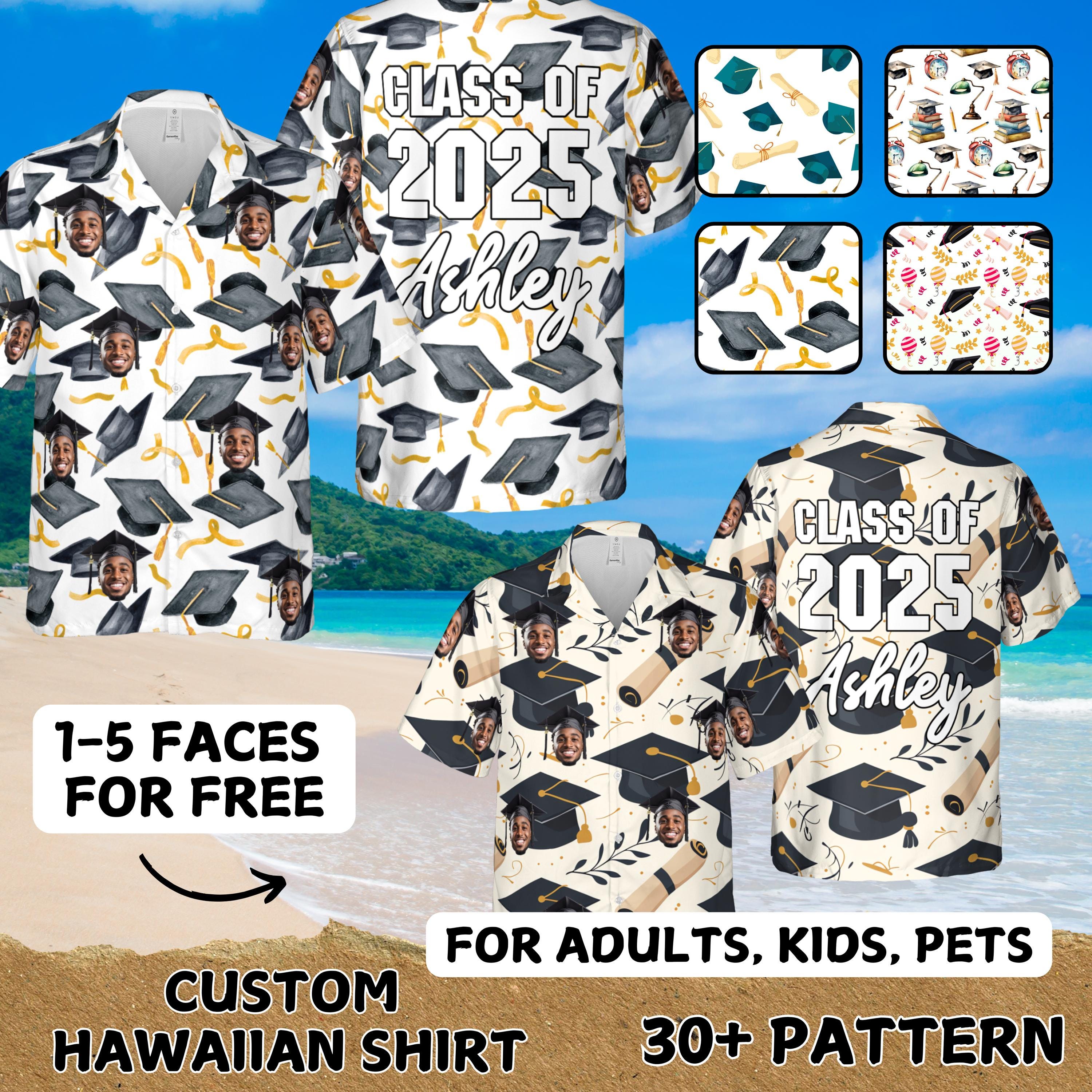Custom Graduation 2025 Hawaiian Shirt With Face, Tropical Shirt For Graduation Party