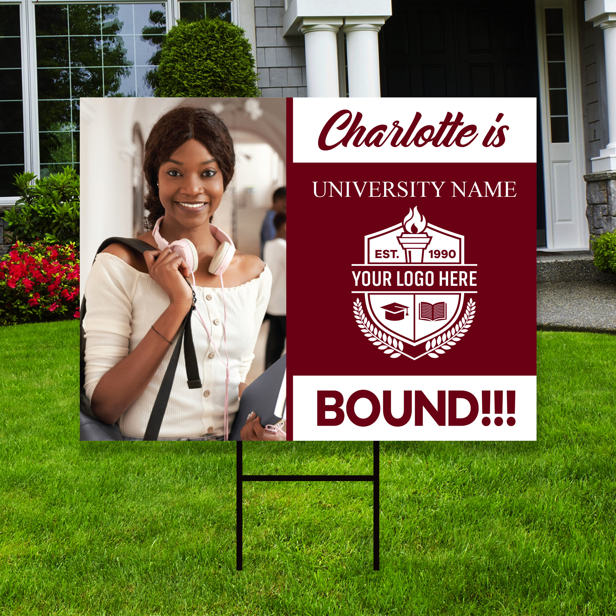 Personalized College Bound Yard Sign With Photo, College Logo Sign