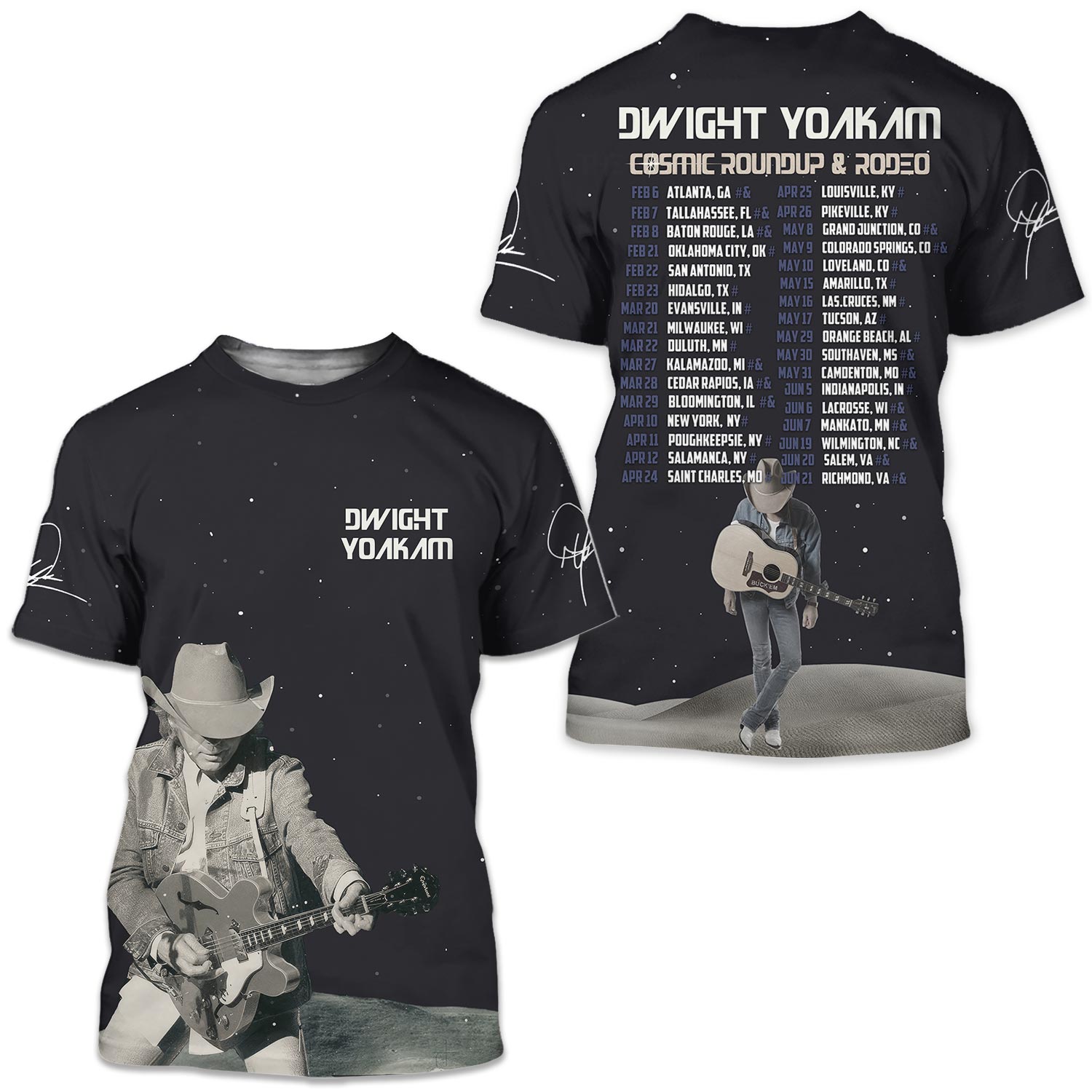 Dwight Yoakam Cosmic Roundup &amp; Rodeo Signature 3d T-shirt
