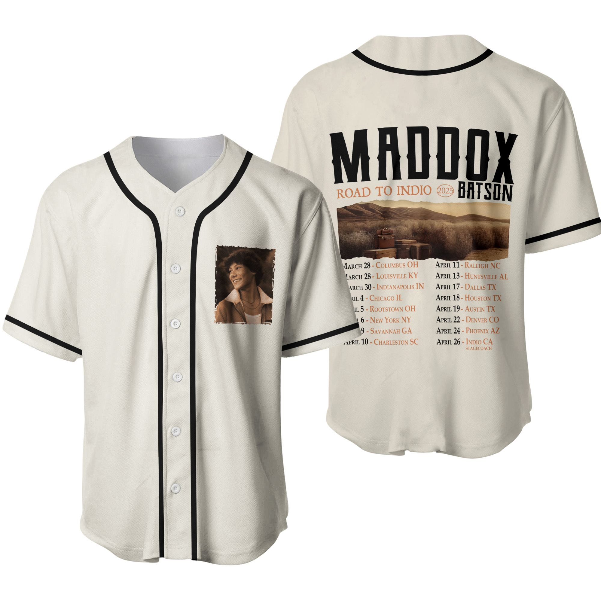 Maddox Batson Road To Indio Tour 2025 Merch Baseball Jersey