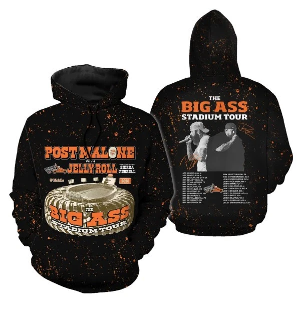 Cool New 2025 Tour Post Malone Jelly Roll Hoodie 3d Great New Shirt