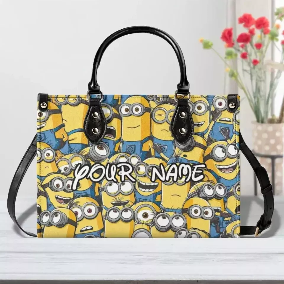 Personalized Minions Leather Handbag, Cartoon Leather Handbag