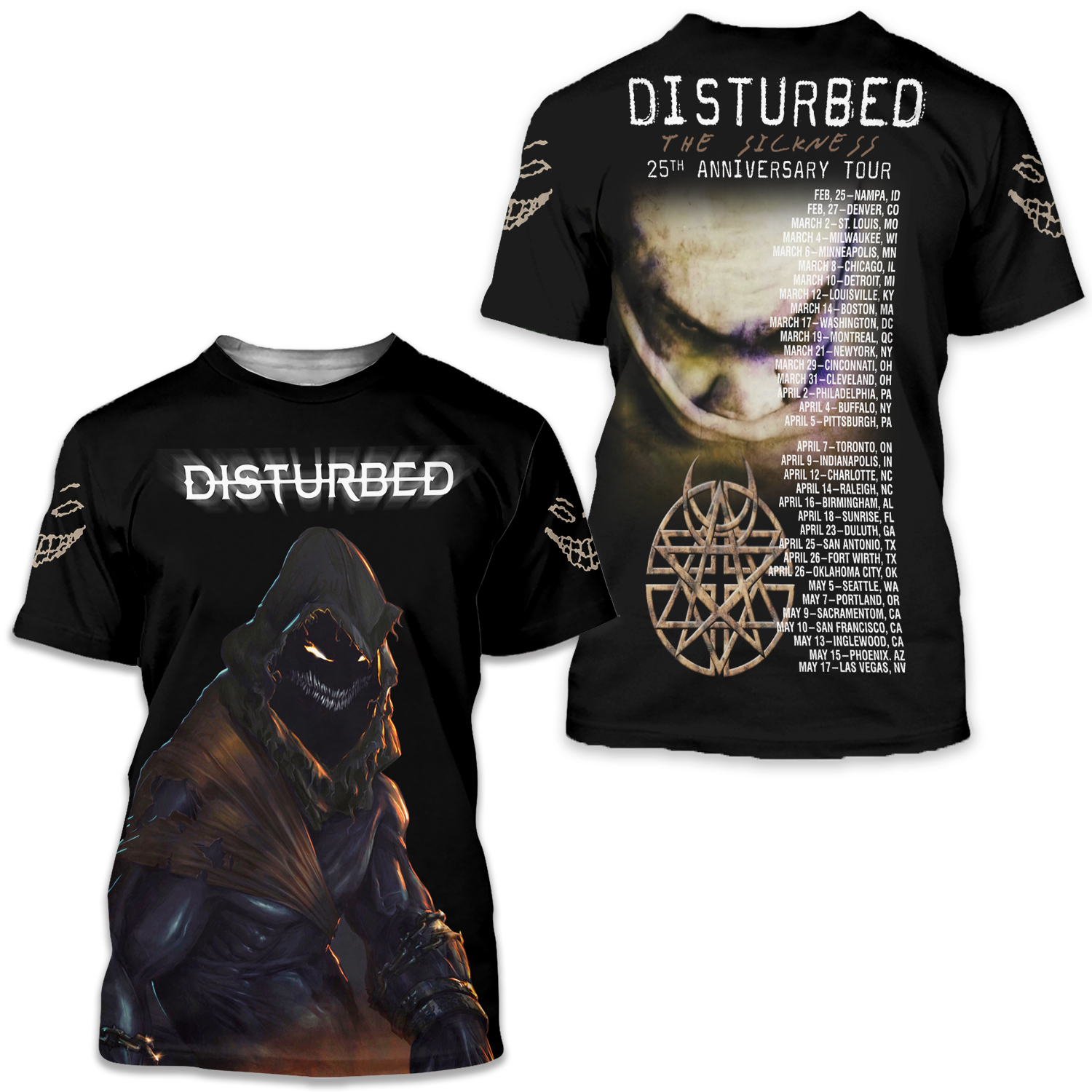 Disturbed The Sickness 25th Anniversary Tour 2025 3d T-shirt