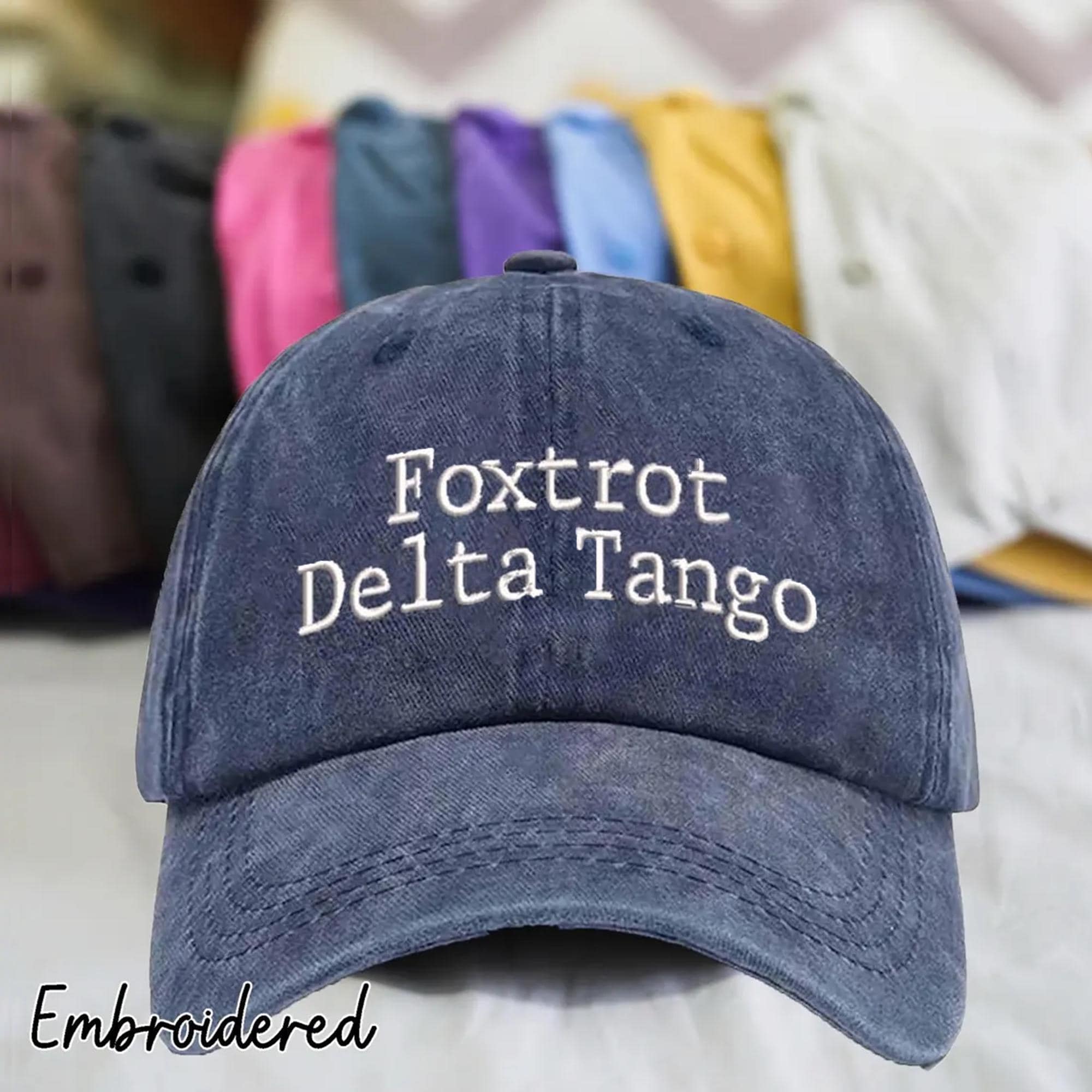 Foxtrot Delta Tango Embroidered Hat, Embroidered Anti Trump Vintage Baseball Cap