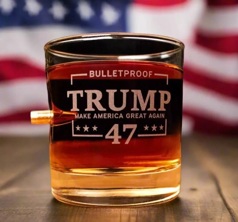 Benshot "trump 47" Bulletproof Rocks Glass, Trump Bulletproof Whiskey Glass 47