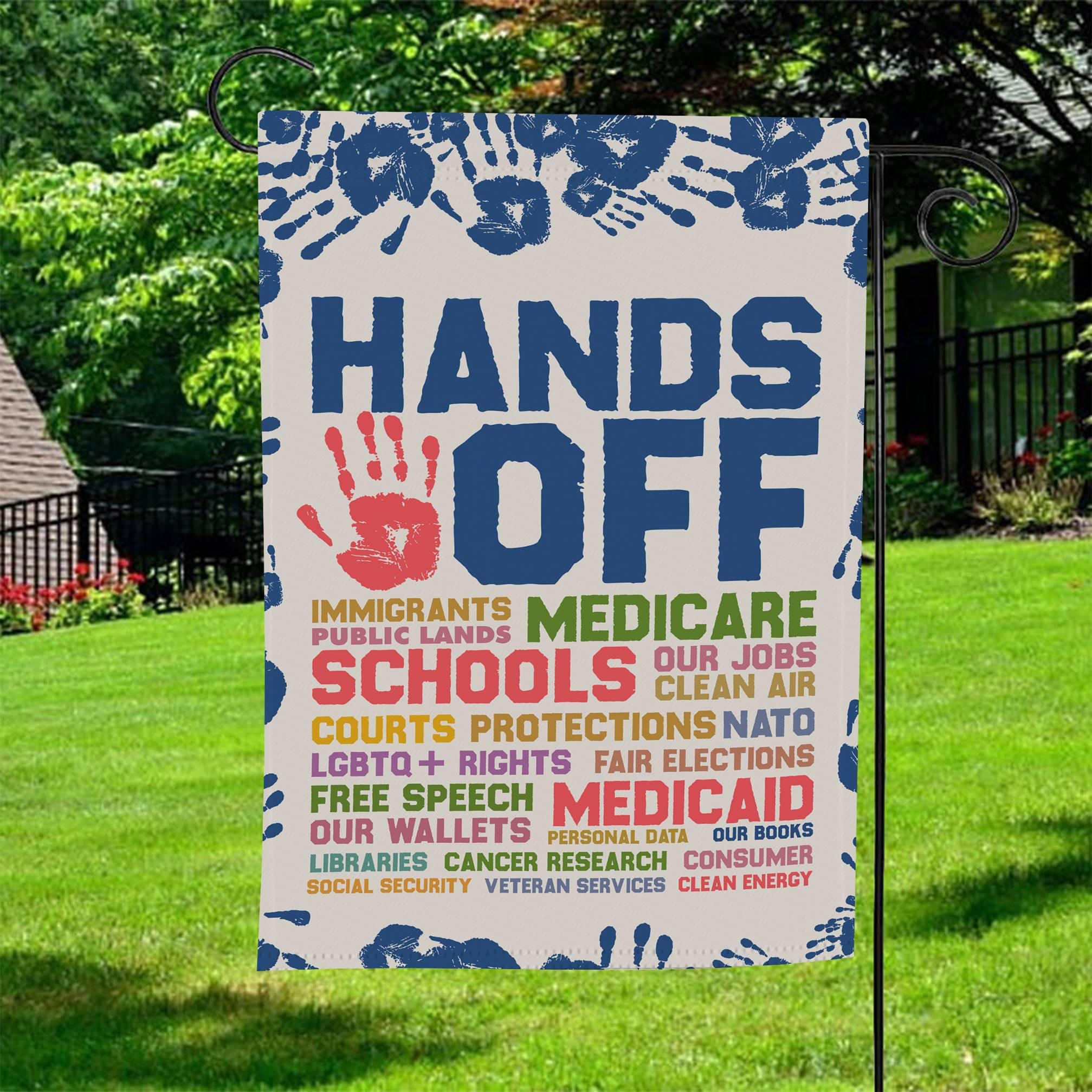 Hands Off Protest Yard Banner, Anti Trump Anti Maga Flag