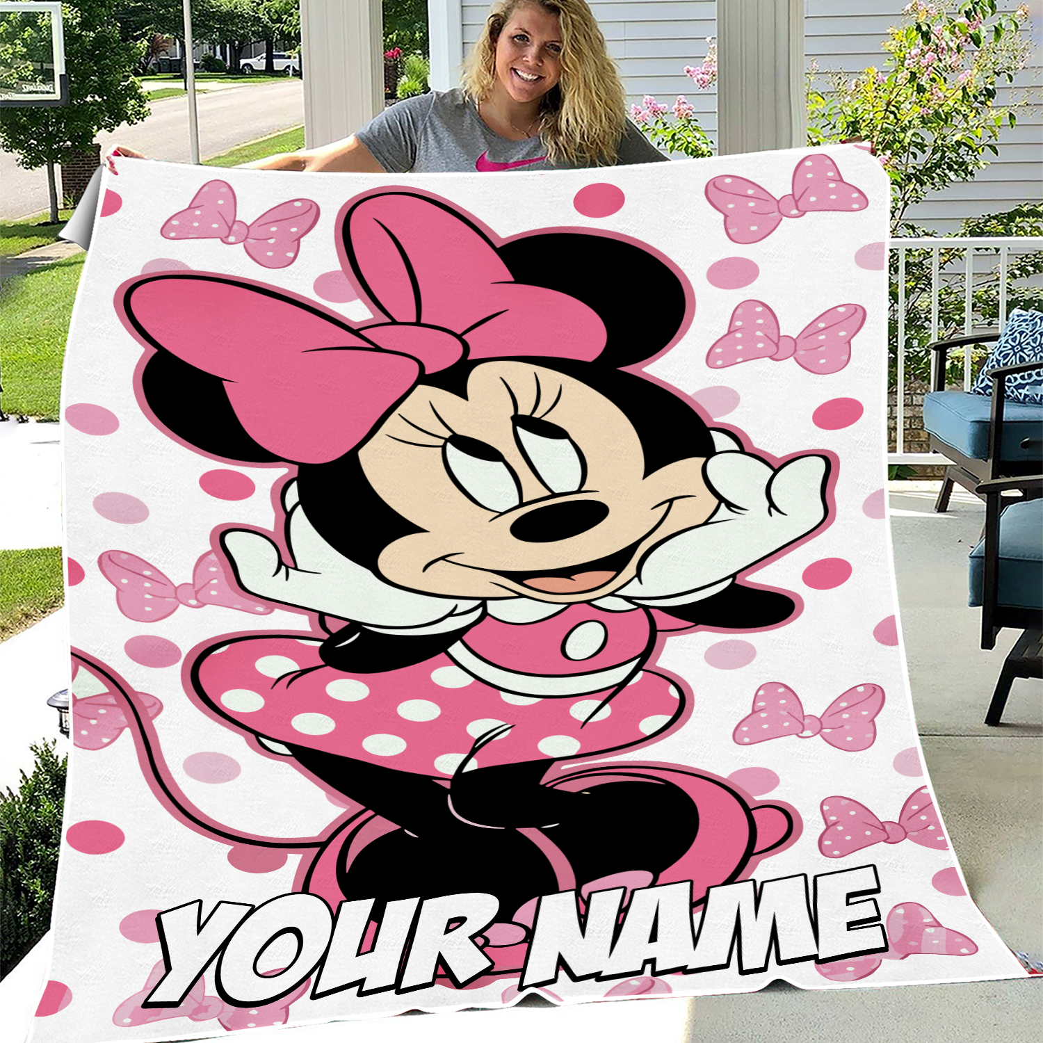 Personalized Watercolor Minniee Mouse Blanket, Custom Name Disneyyy Minniee Blanket