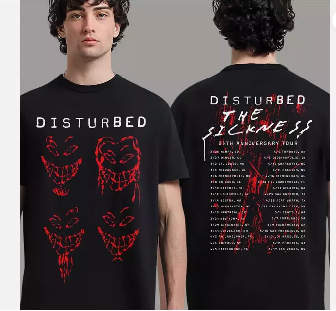 Disturbed The Sickness 25th Anniversary Tour Faces Tour Two Sides Unisex T-shirt