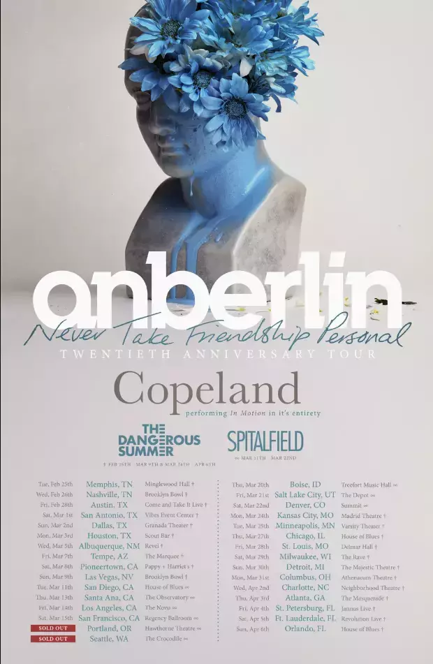 Poster Anberlin Never Take Friendship Personal 2025 Tour Poster