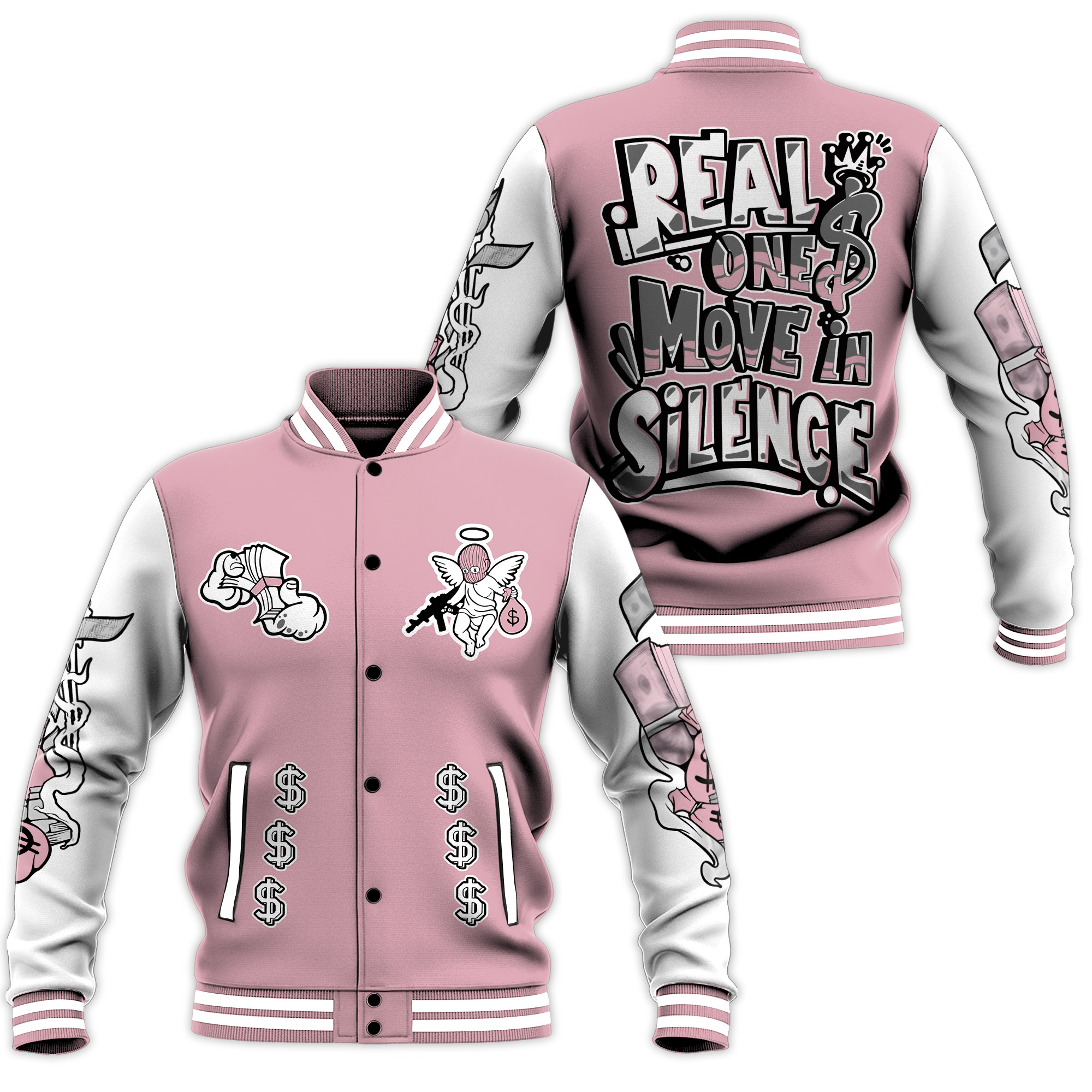 Dunkare Air Max Dn Pink Foam Varsity Jacket - Ones Move In Silence Graphic All Over Print Baseball Jackets