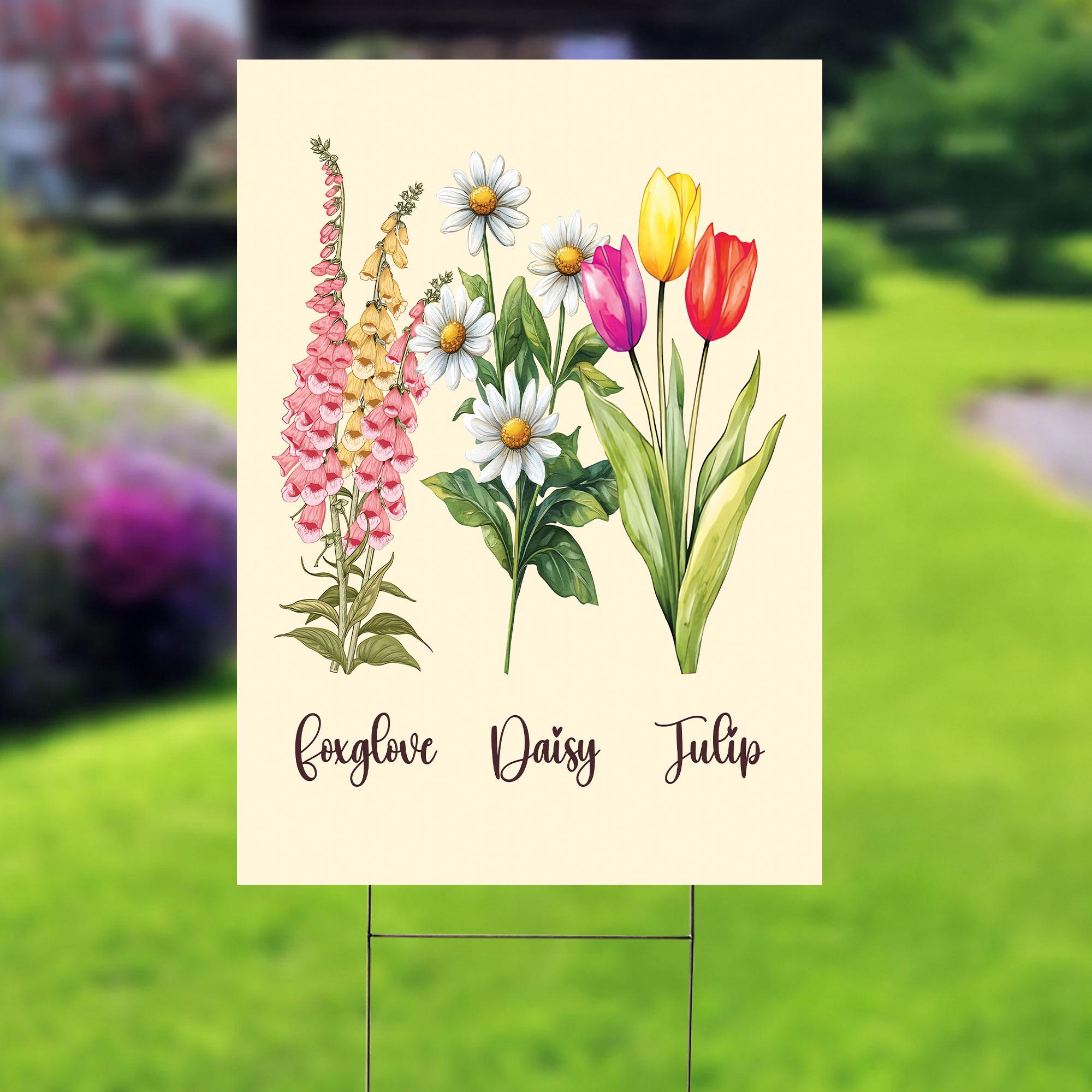 Foxglove Daisy Tulip Floral Yard Sign, Retro Boho Ga
