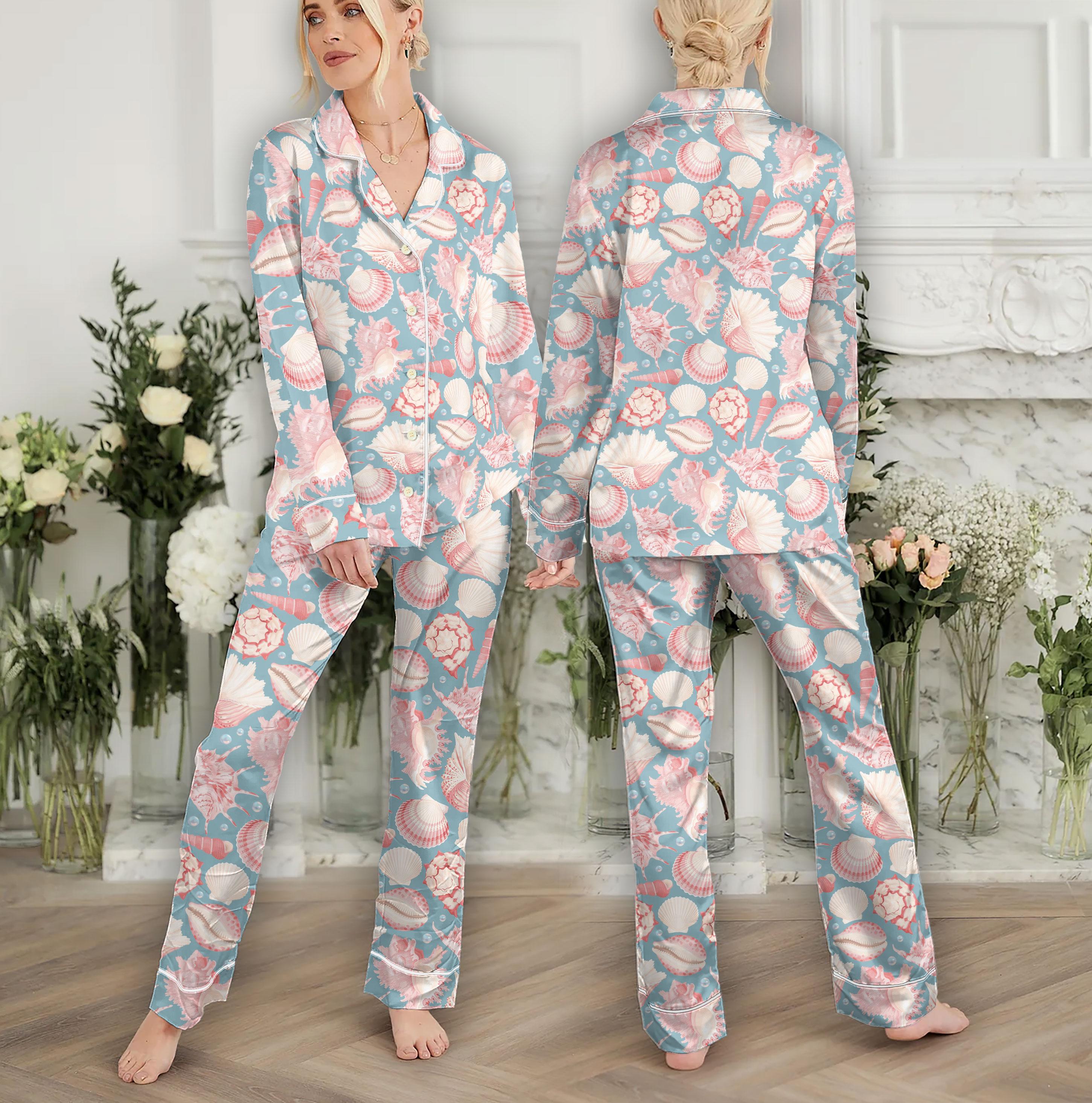 Seashell Pajama Set Women, Tropical Pajamas Set