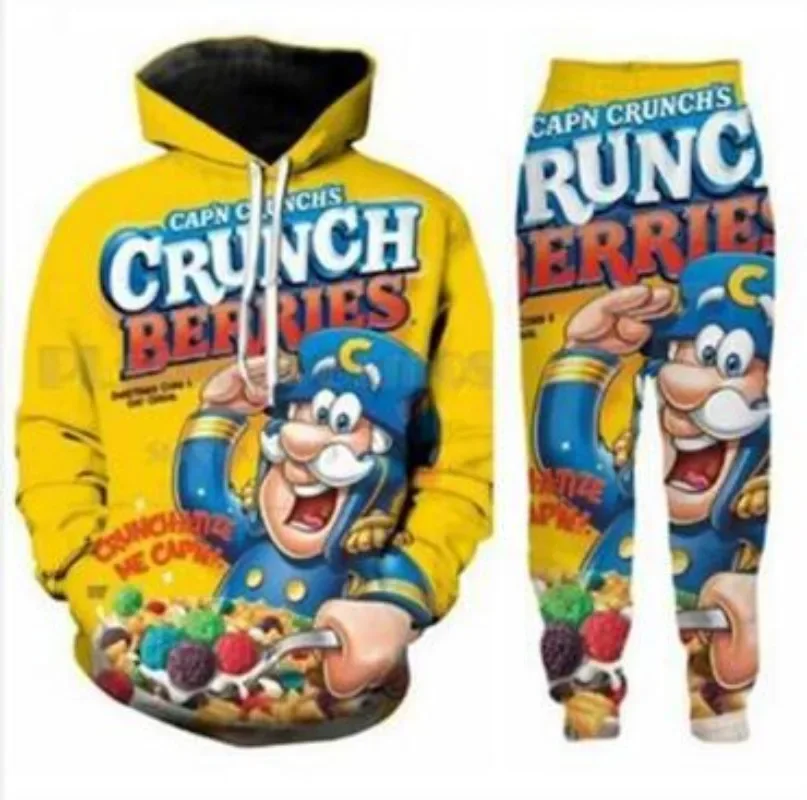 Food Crunch Berries Funny 3d Print Fashion Tracksuits Crewneck Hoodie Joggers Pants