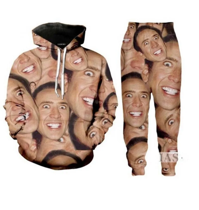 Famous Actor Nicolas Cage Funny 3d Print Fashion Tracksuits Hoodie Joggers Pants