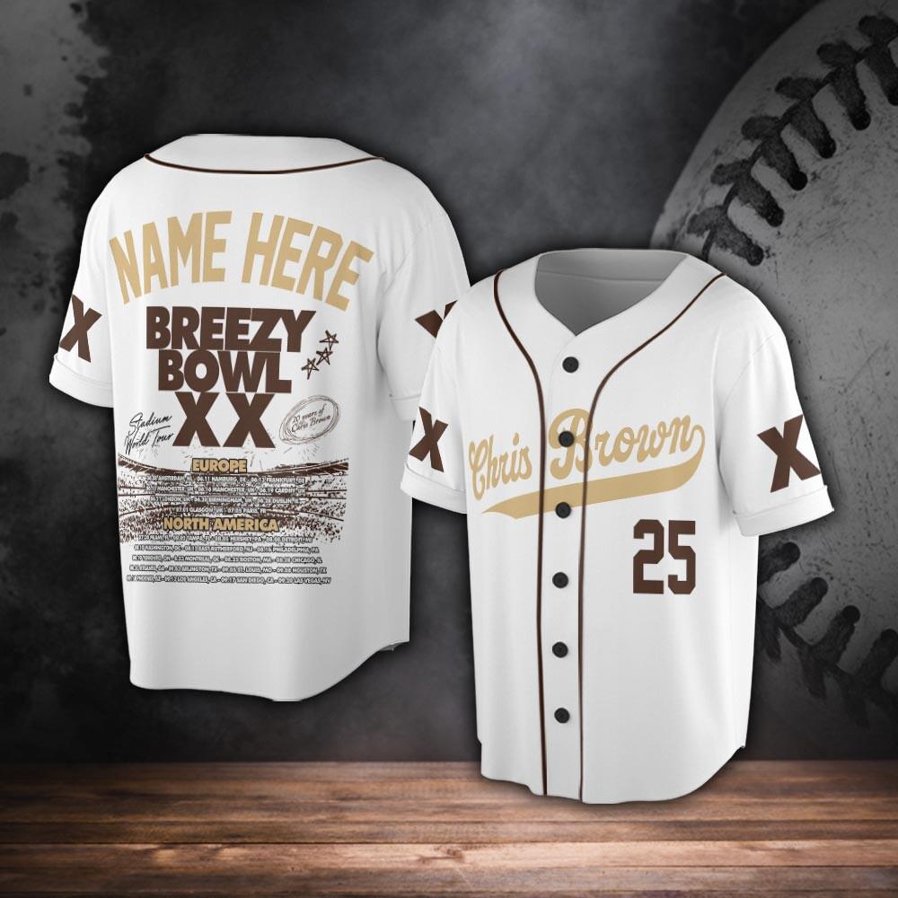 Chris Breezy Tour 2025 Baseball Jersey White