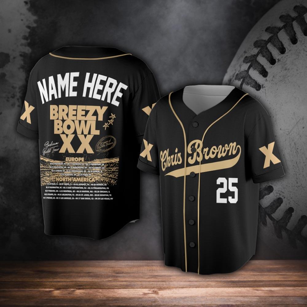 Chris Breezy Tour 2025 Baseball Jersey Black