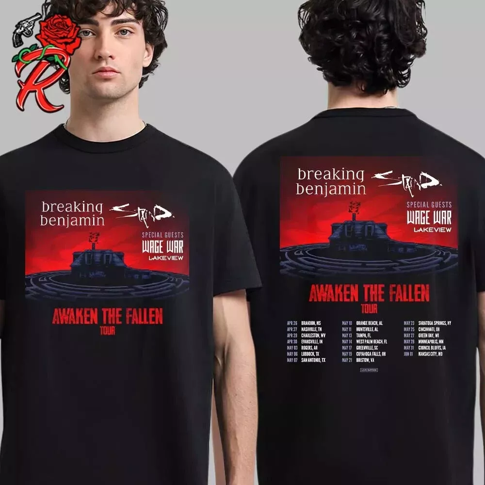 Breaking Benjamin Awaken The Fallen Tour 2025 Schedule Tour Date List T-shirt