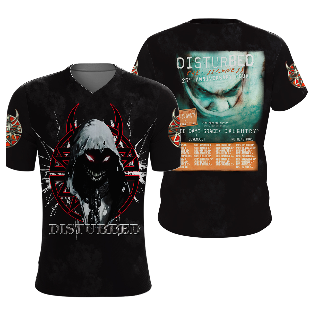 Disturbed The Sickness 25th Anniversary Tour 2025 3d T-shirt