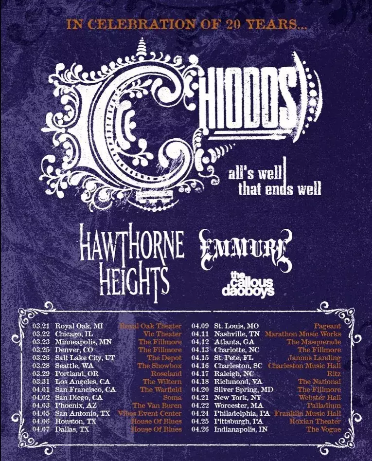 Poster Chiodos All’s Well That Ends Well 20th Anniversary Tour 2025 Poster