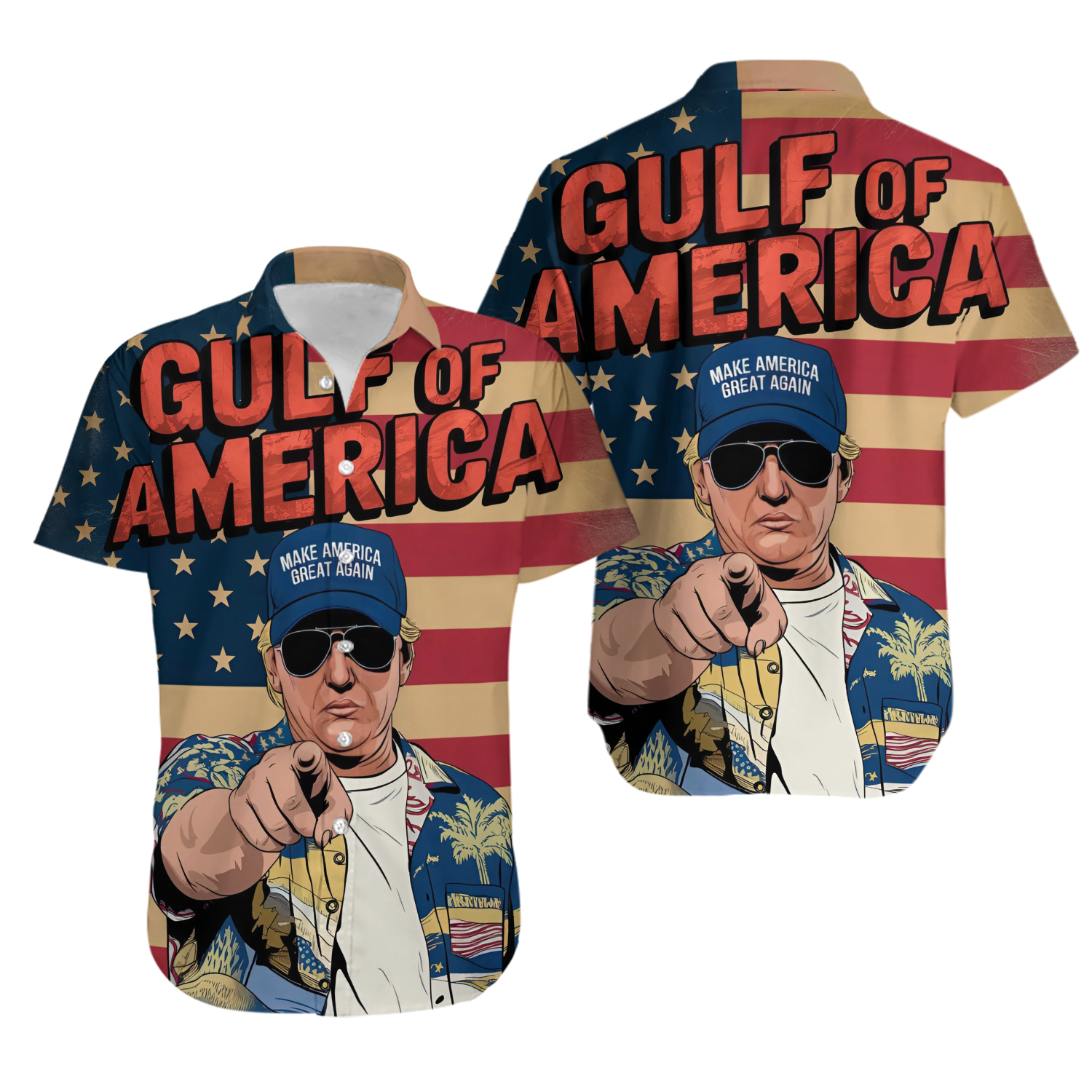 Gulf Of America Trump Hawaiian Shirt Casual Button Down Shirt Beach Unisex Adult
