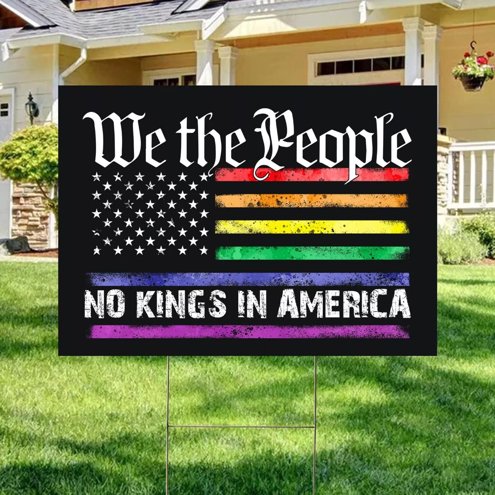 We The People No Kings In America Foxtrot Delta Tango Rainbow Usa Flag Yard Sign
