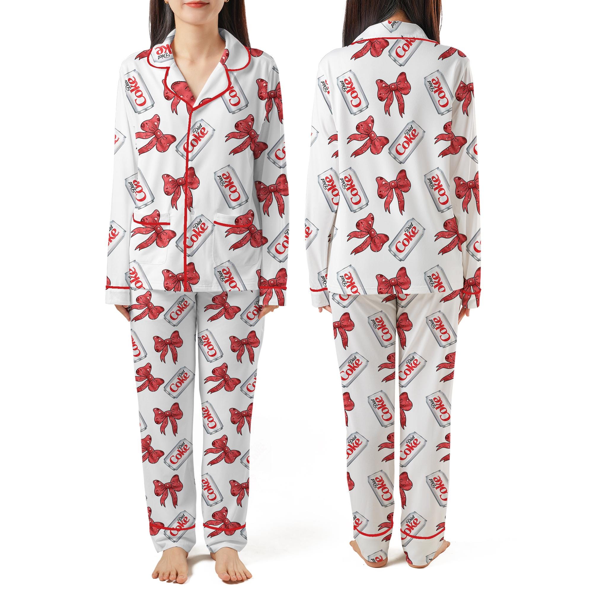 Diet Coke Drink Coquette Bow Satin Pajamas Set
