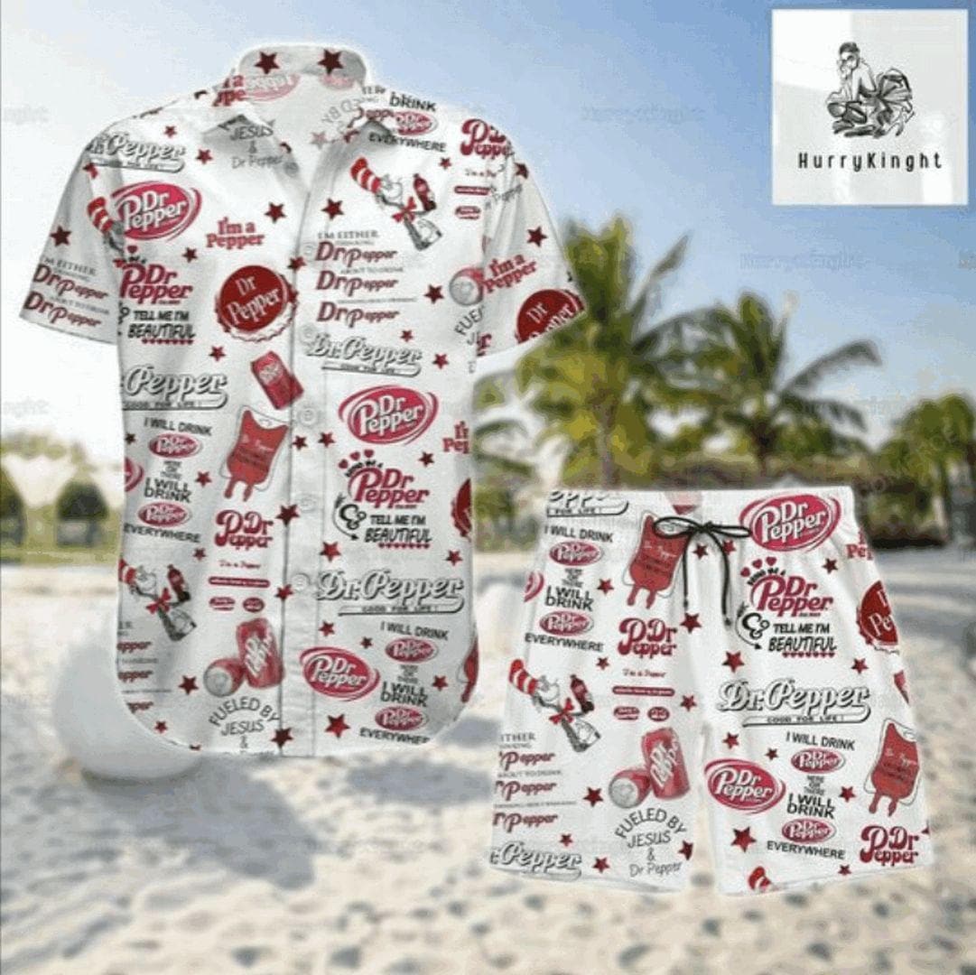 Dr Pepper Hawaiian Shirt  Vintage Soda Button Down Shirt