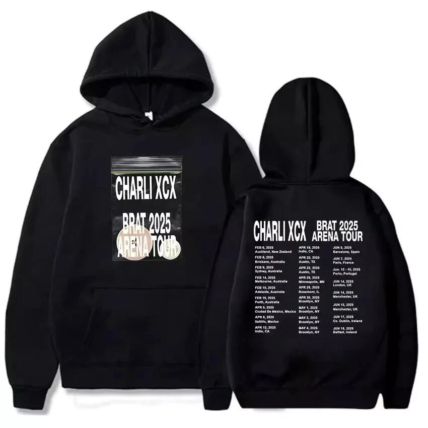Brat 2025 Arena Tour Hoodies Charli Xcx Singer Hoodie For Fans Double-sided