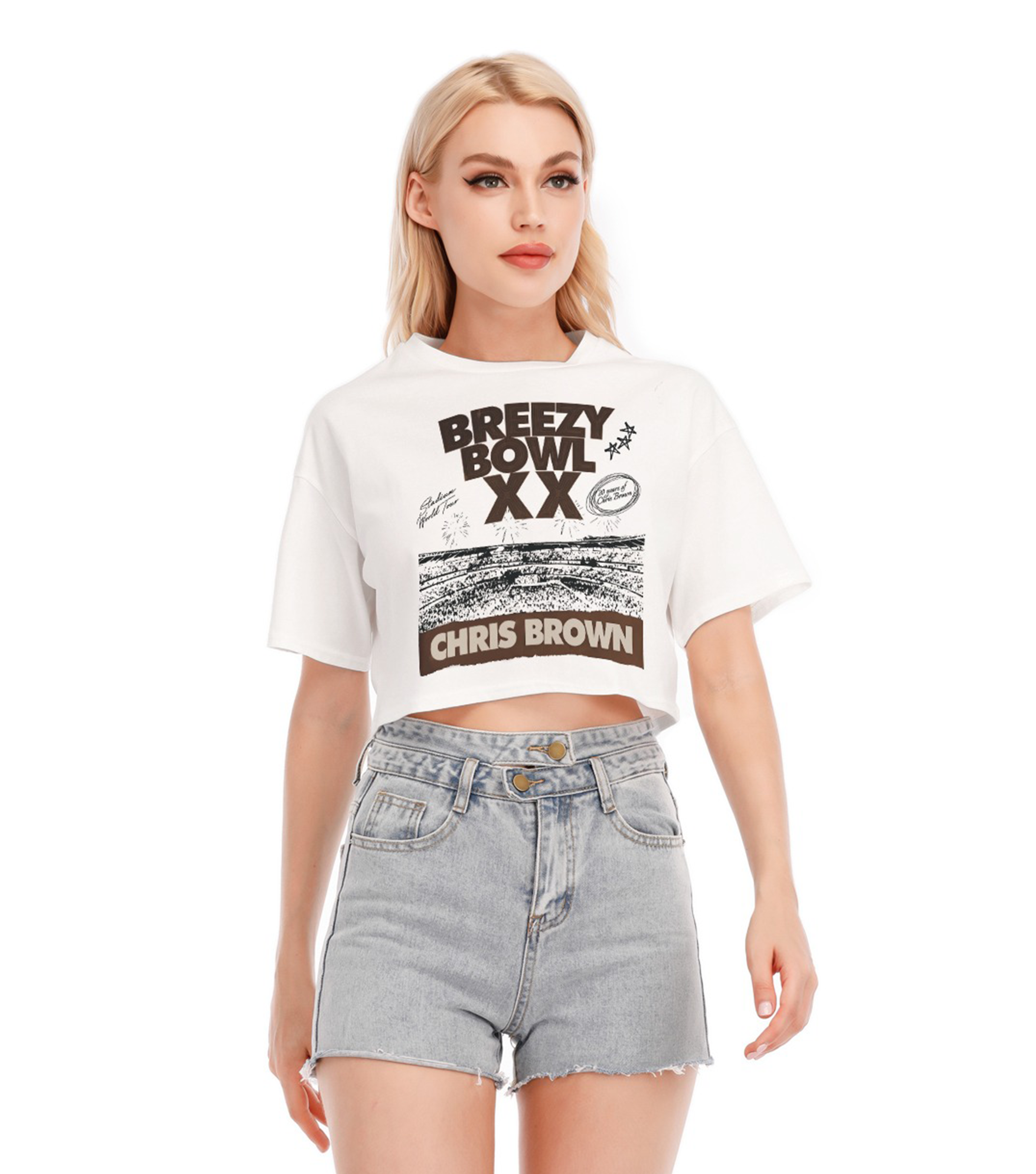 Chris Brown Breezy Bowl Xx Tour Shirt Crop Tops T-shirt 3d