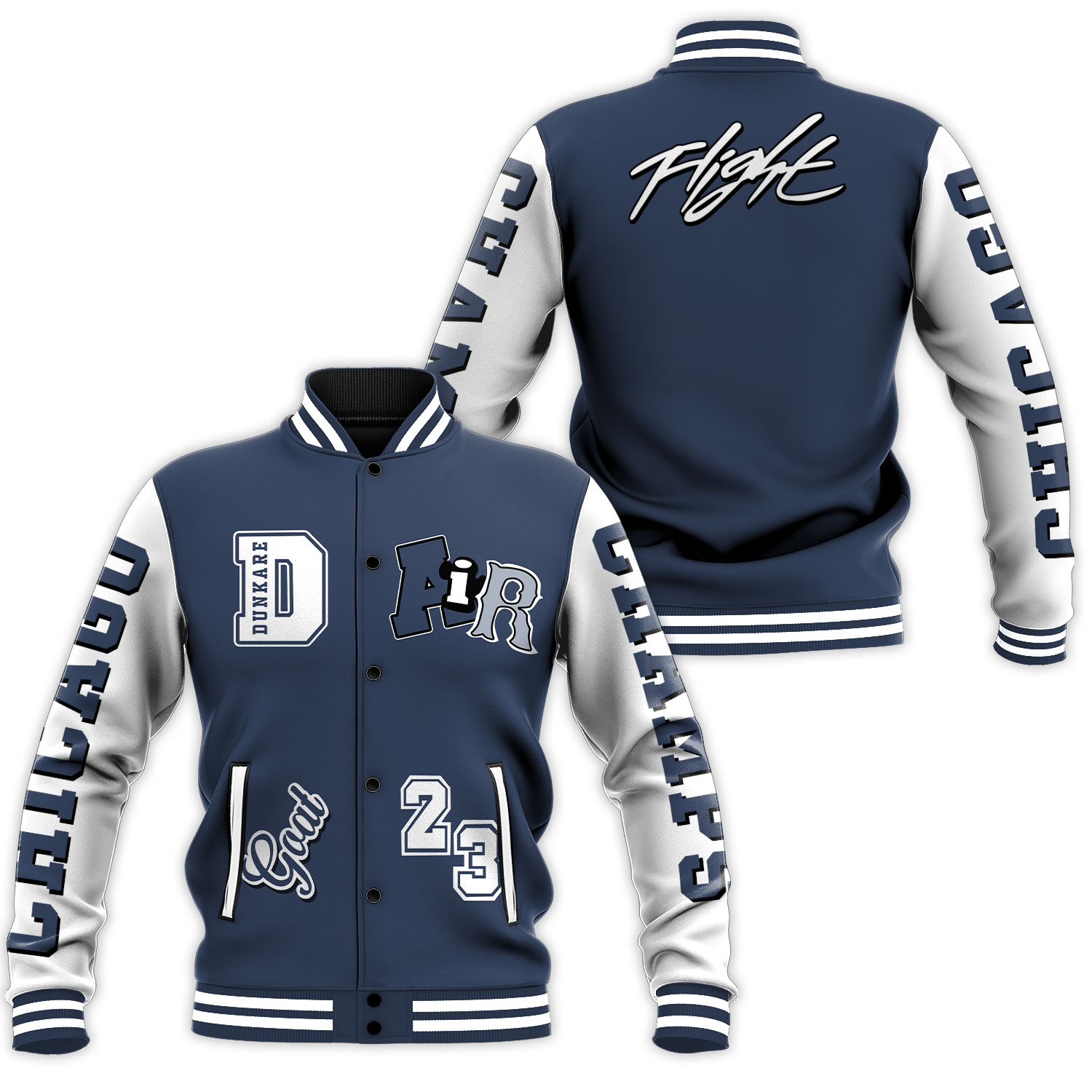 Dunkare Low Diffused Blue 11s Shirt Varsity Jacket, Air Number 23 Goat Baseball Varsity Jacket Unisex Outfit