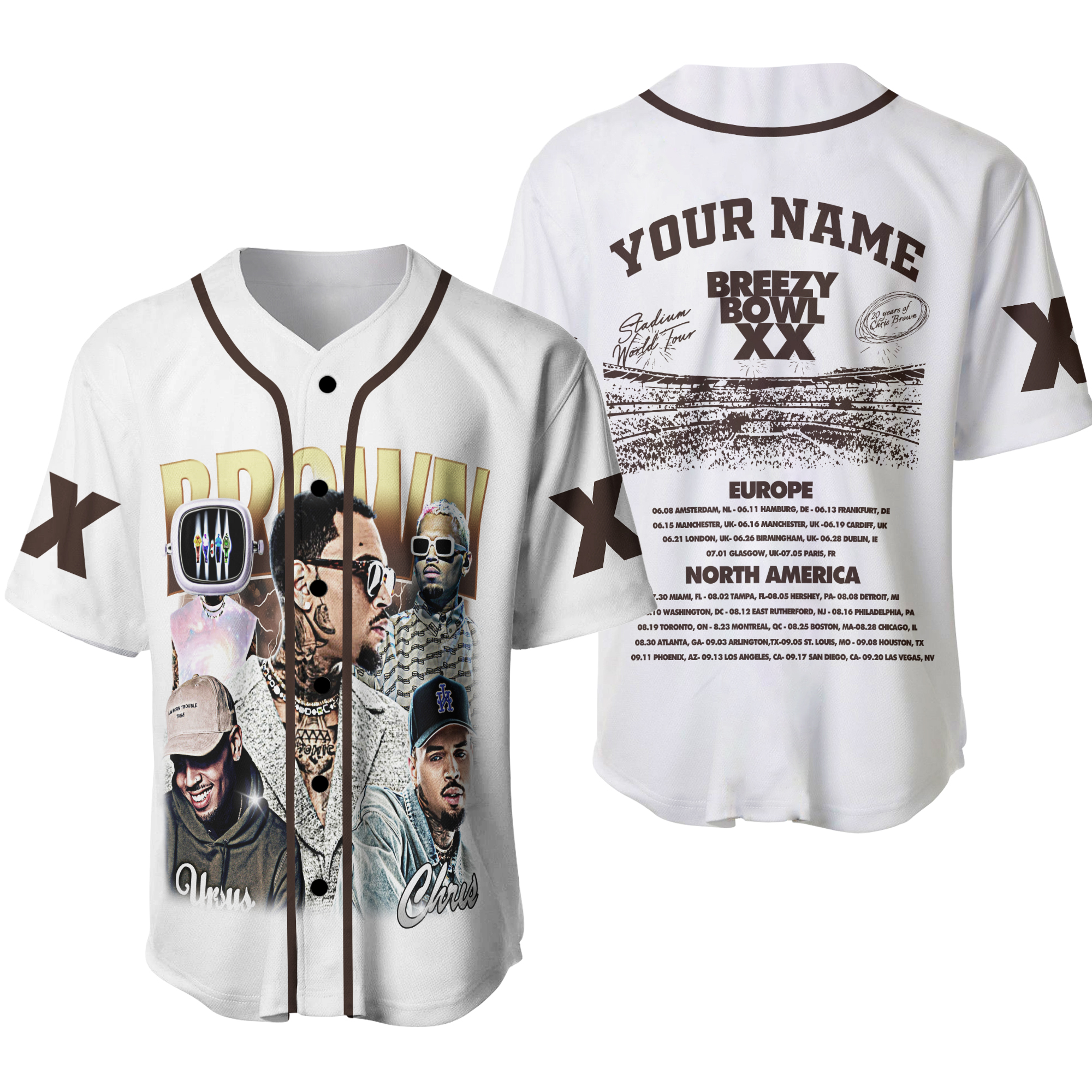 Chris Breezy Tour 2025 Baseball Jersey, Bowl Xx Concert 2025